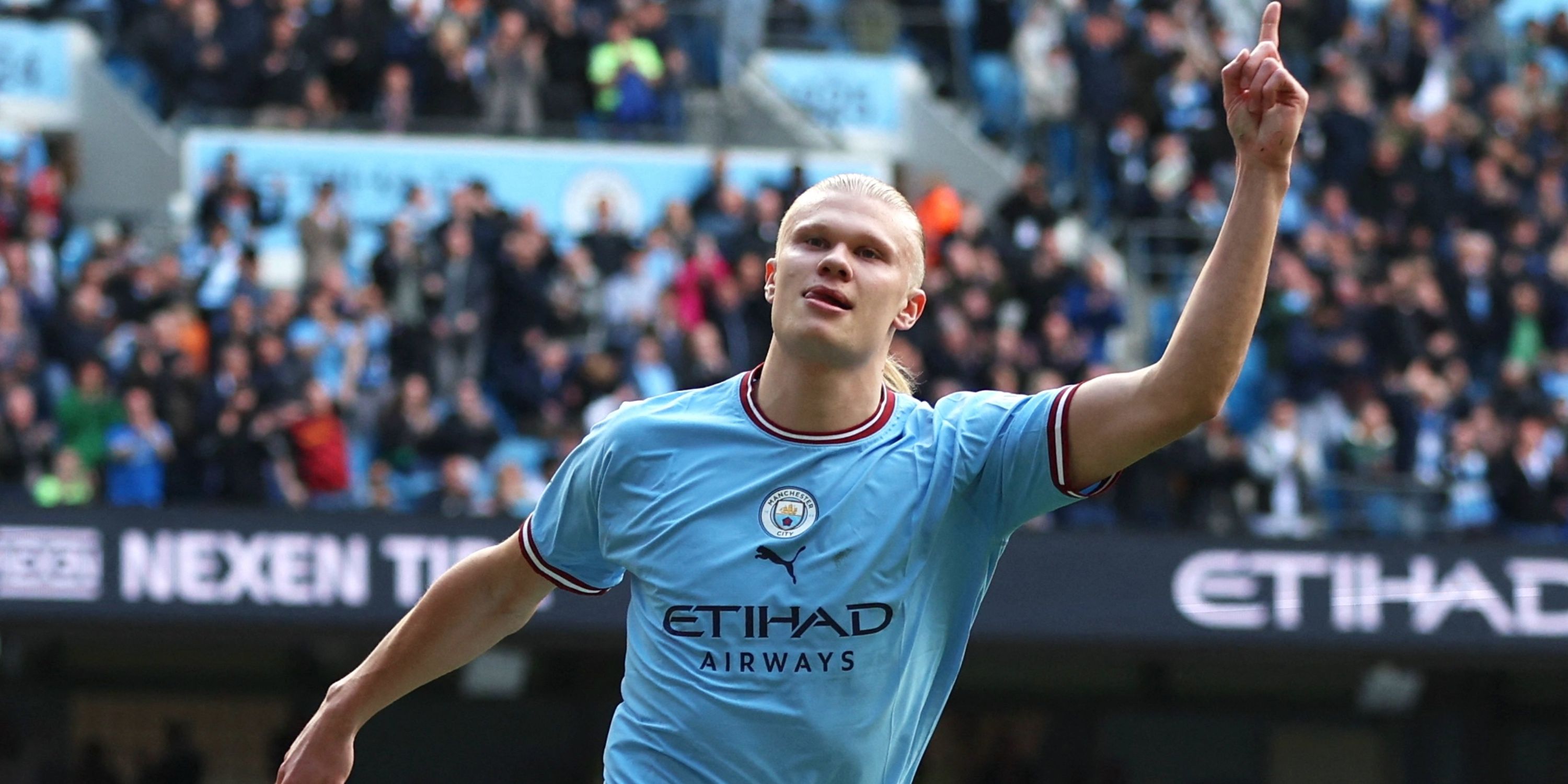 Erling Haaland celebrates Man City goal