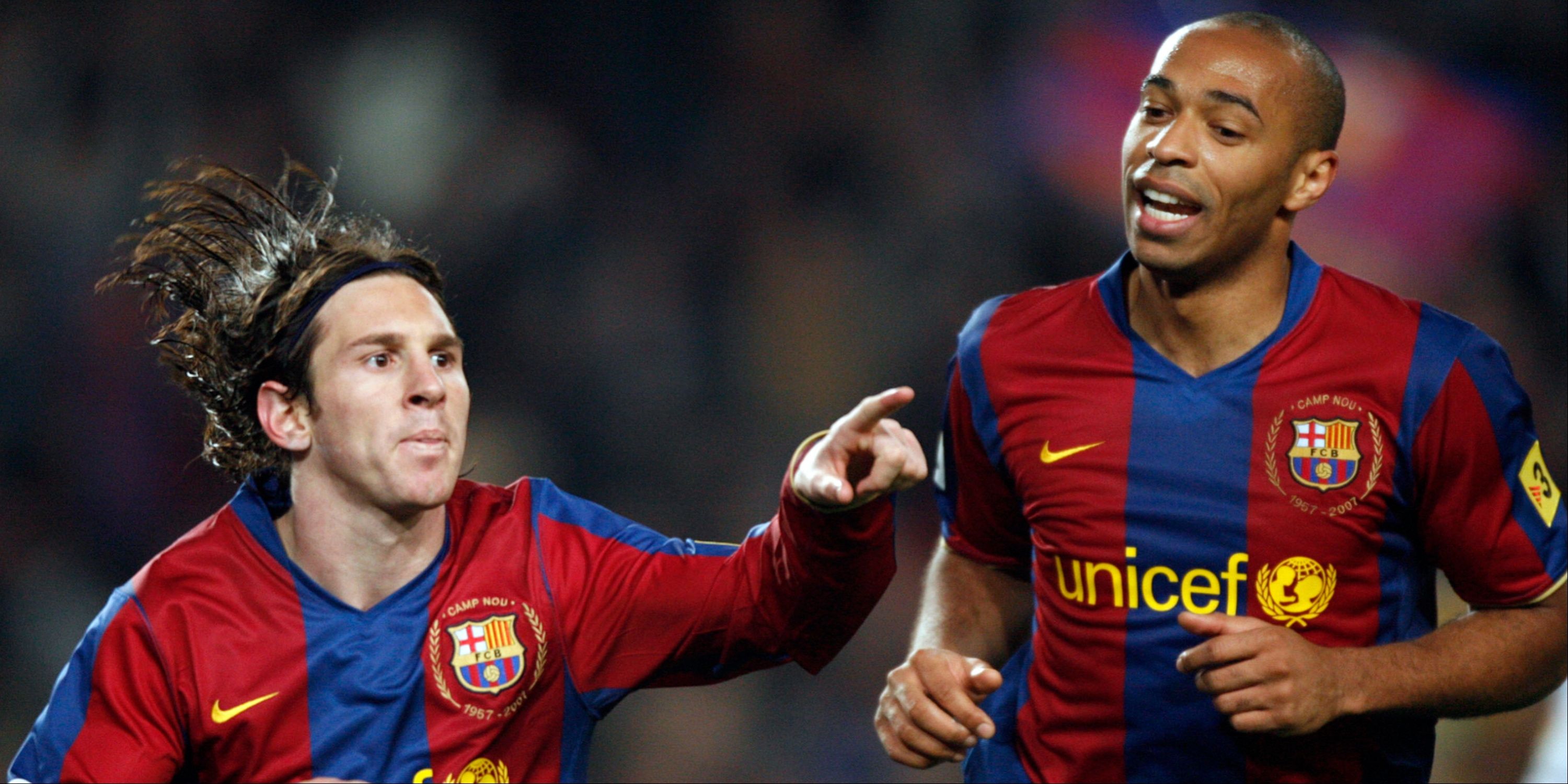 Thierry Henry and Lionel Messi celebrate a Barcelona goal