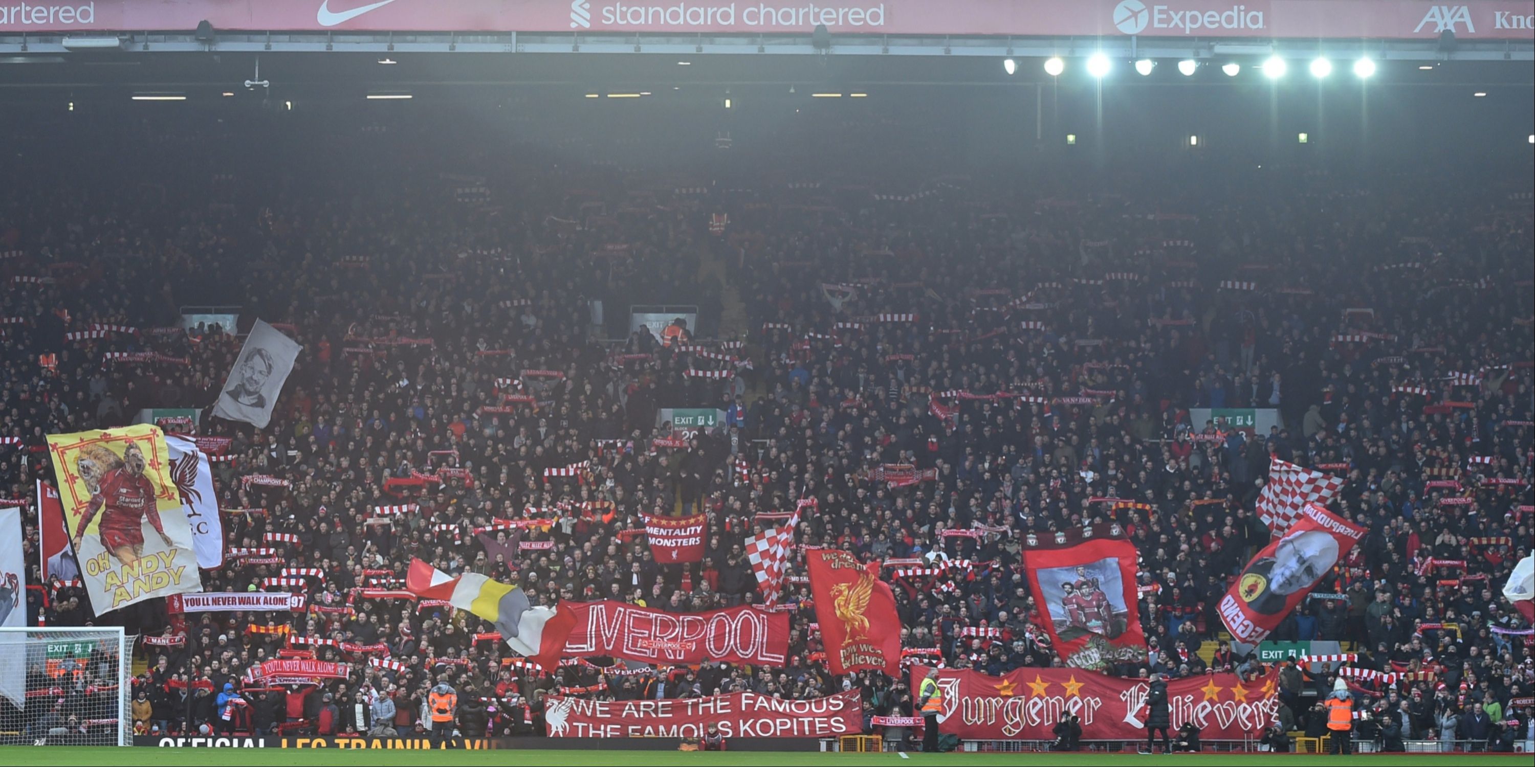 Flags in the Kop at Anfield