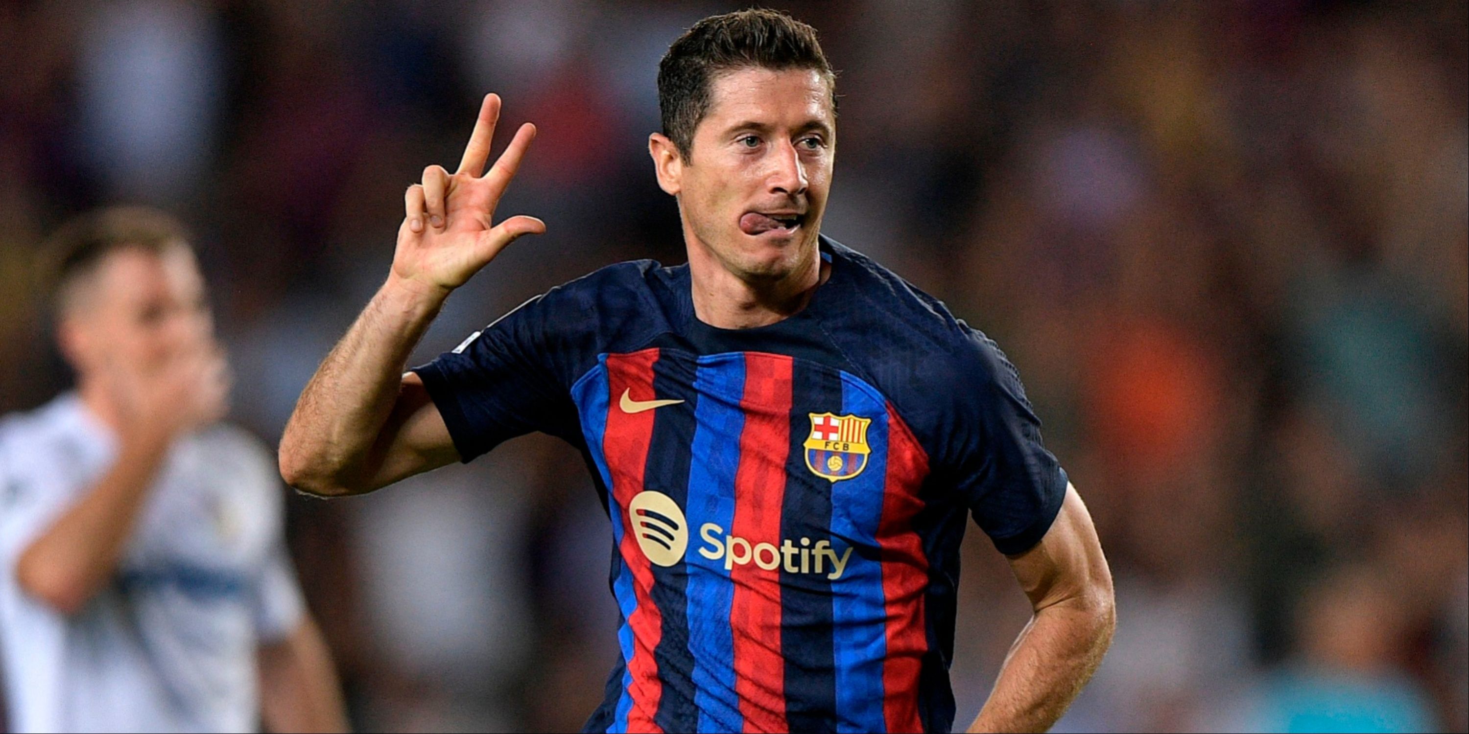 Robert Lewandowski celebrating for Barcelona