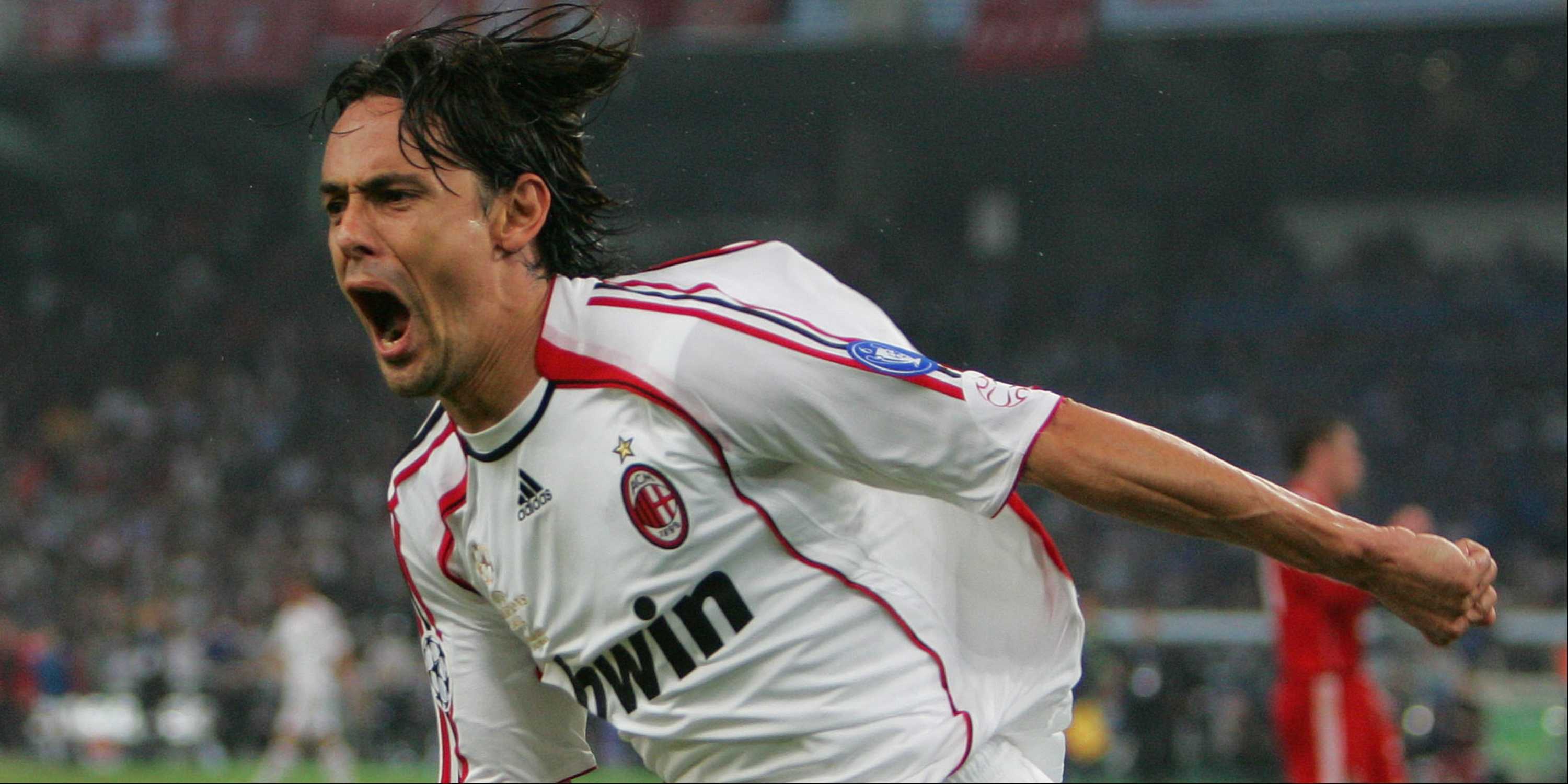 Filippo Inzaghi celebrates scoring for AC Milan