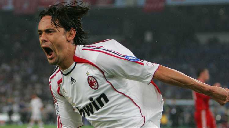 Filippo Inzaghi celebrates scoring for AC Milan