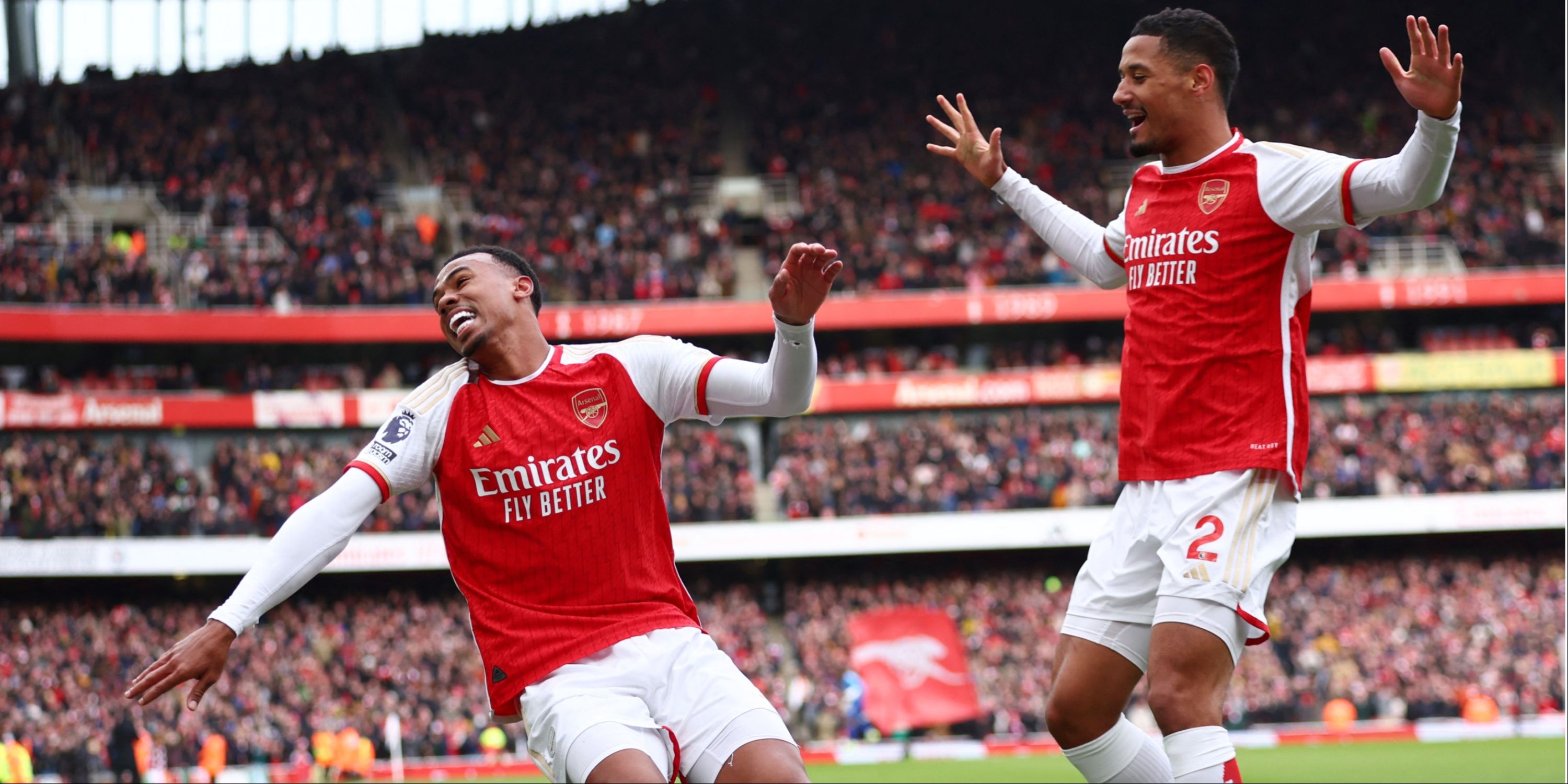 Arsenal's Gabriel and William Saliba celebrating a goal