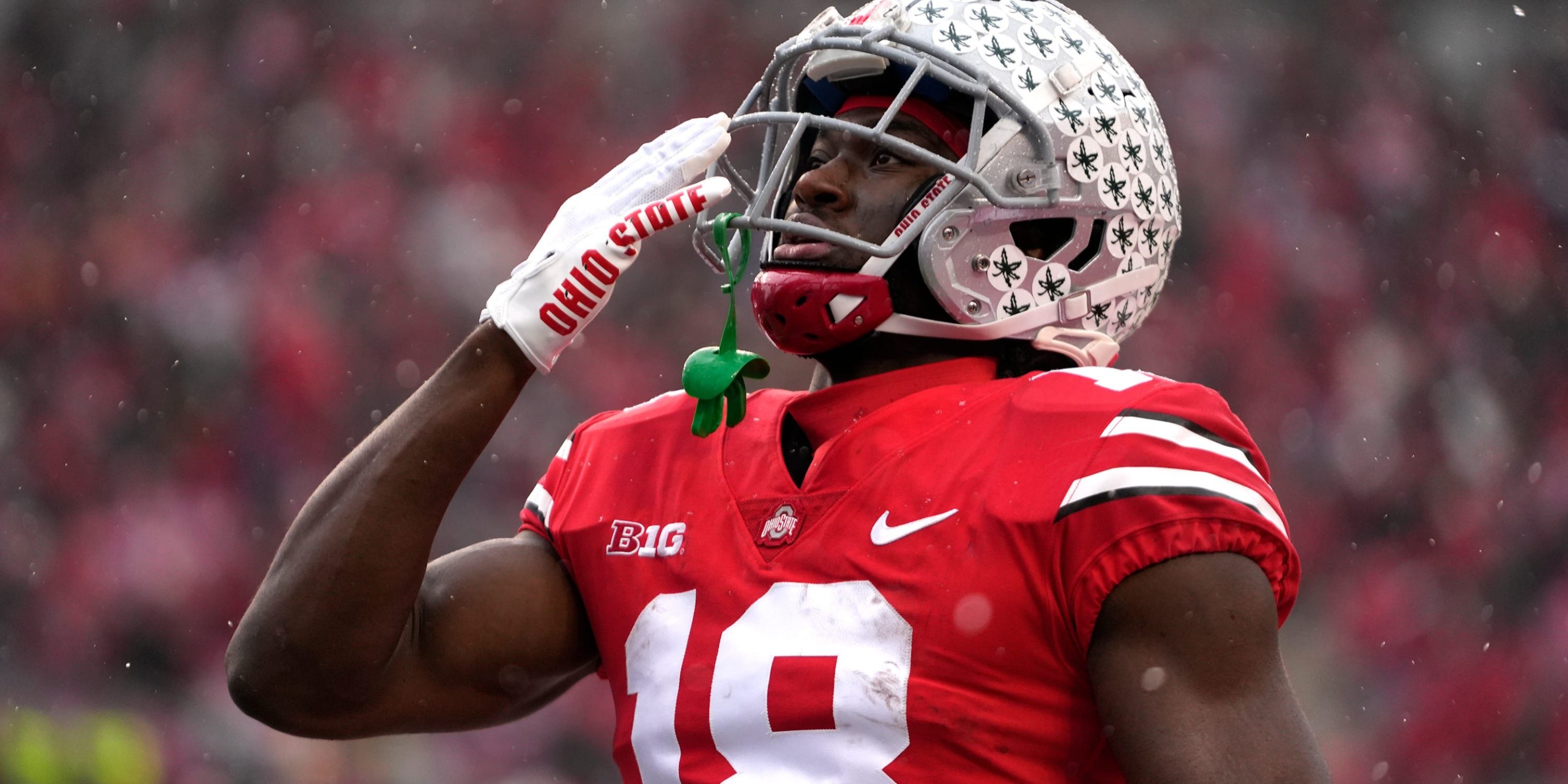 Ohio State wide receiver Marvin Harrison Jr. blows a kiss in 2023