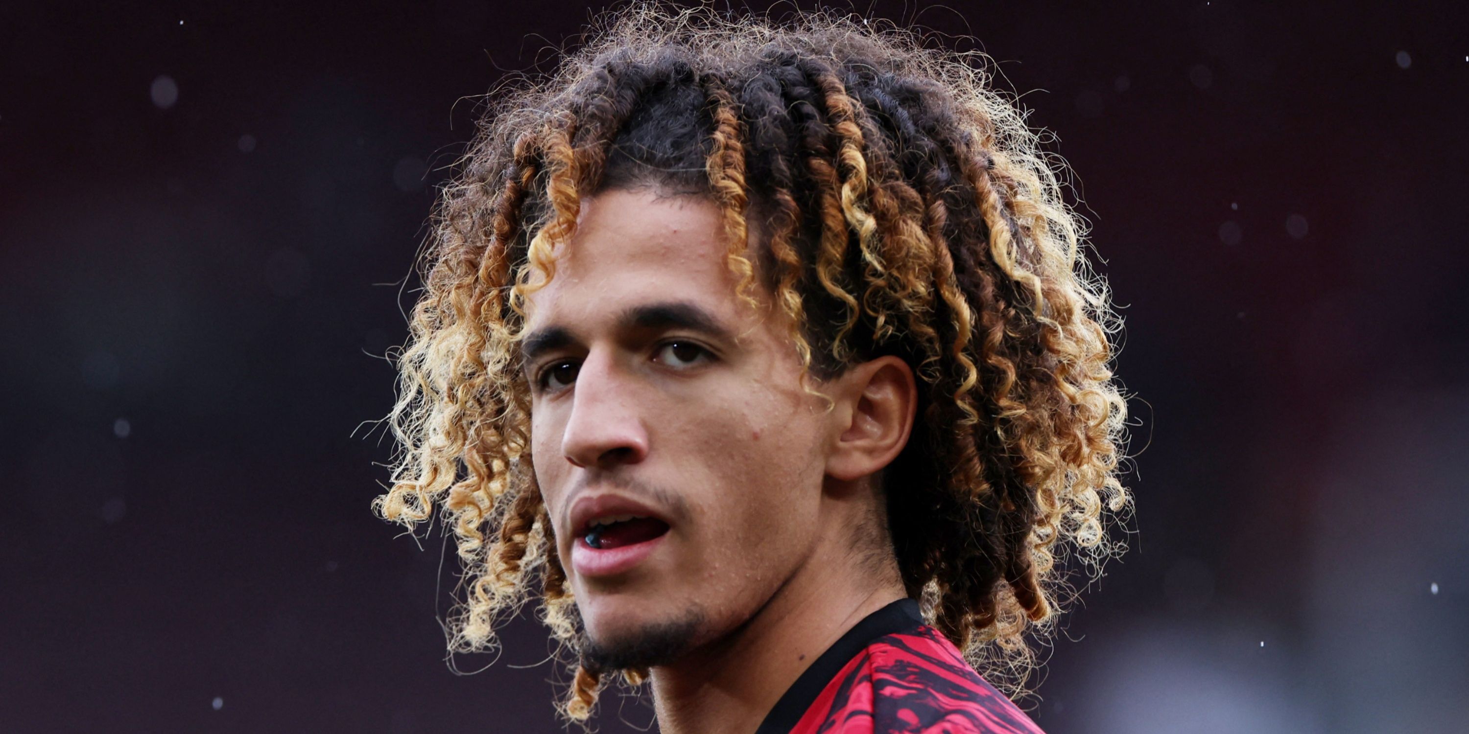 Manchester United midfielder Hannibal Mejbri during a pre-match warm-up