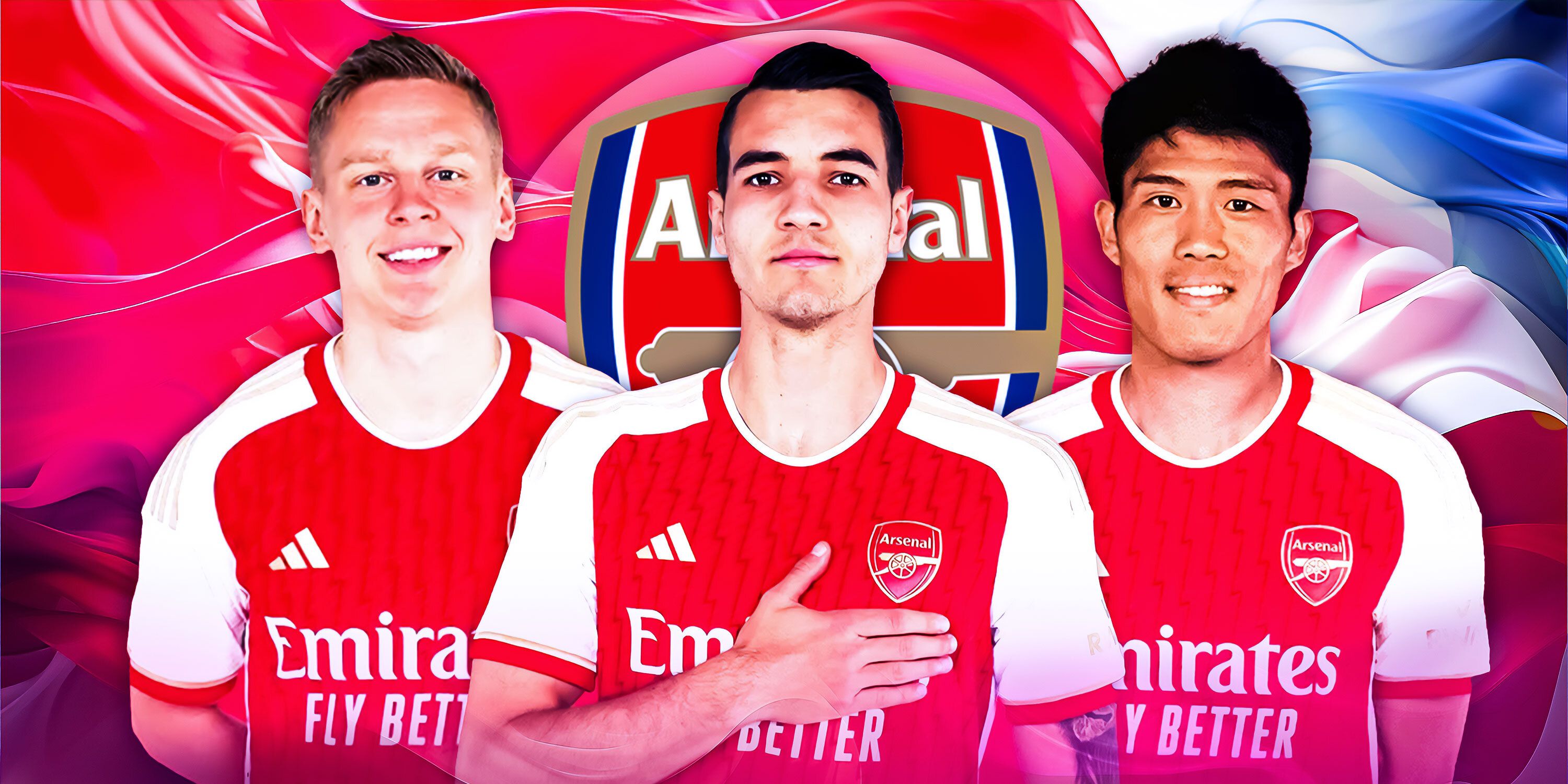 Oleksandr Zinchenko, Jakub Kiwior, Takehiro Tomiyasu all in Arsenal kit 