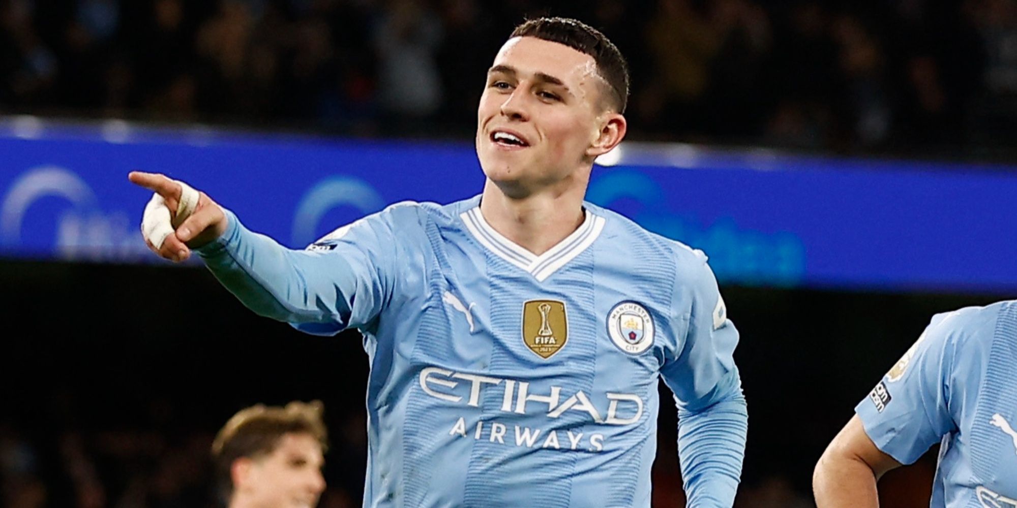 Phil Foden celebrates goal vs Aston Villa