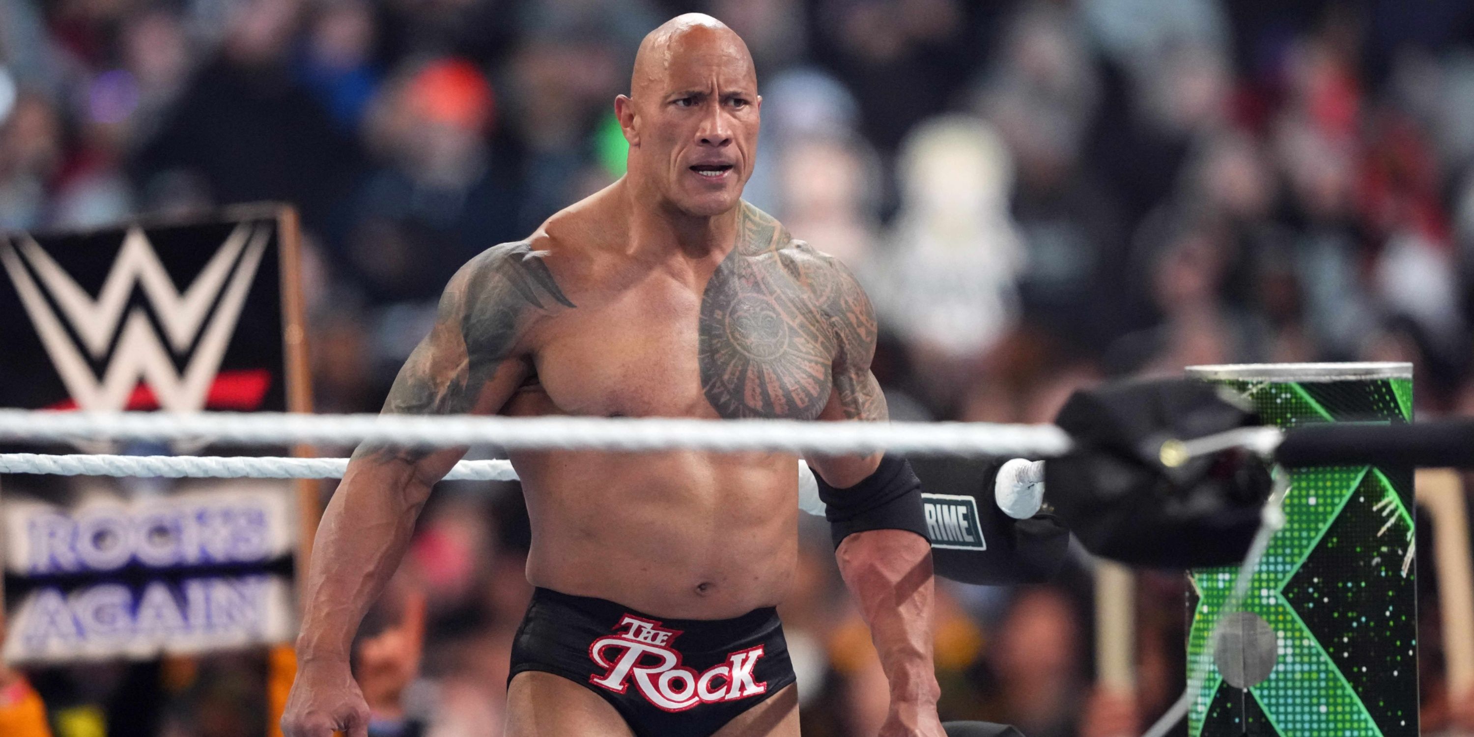 The Rock in the ring at WrestleMania 40