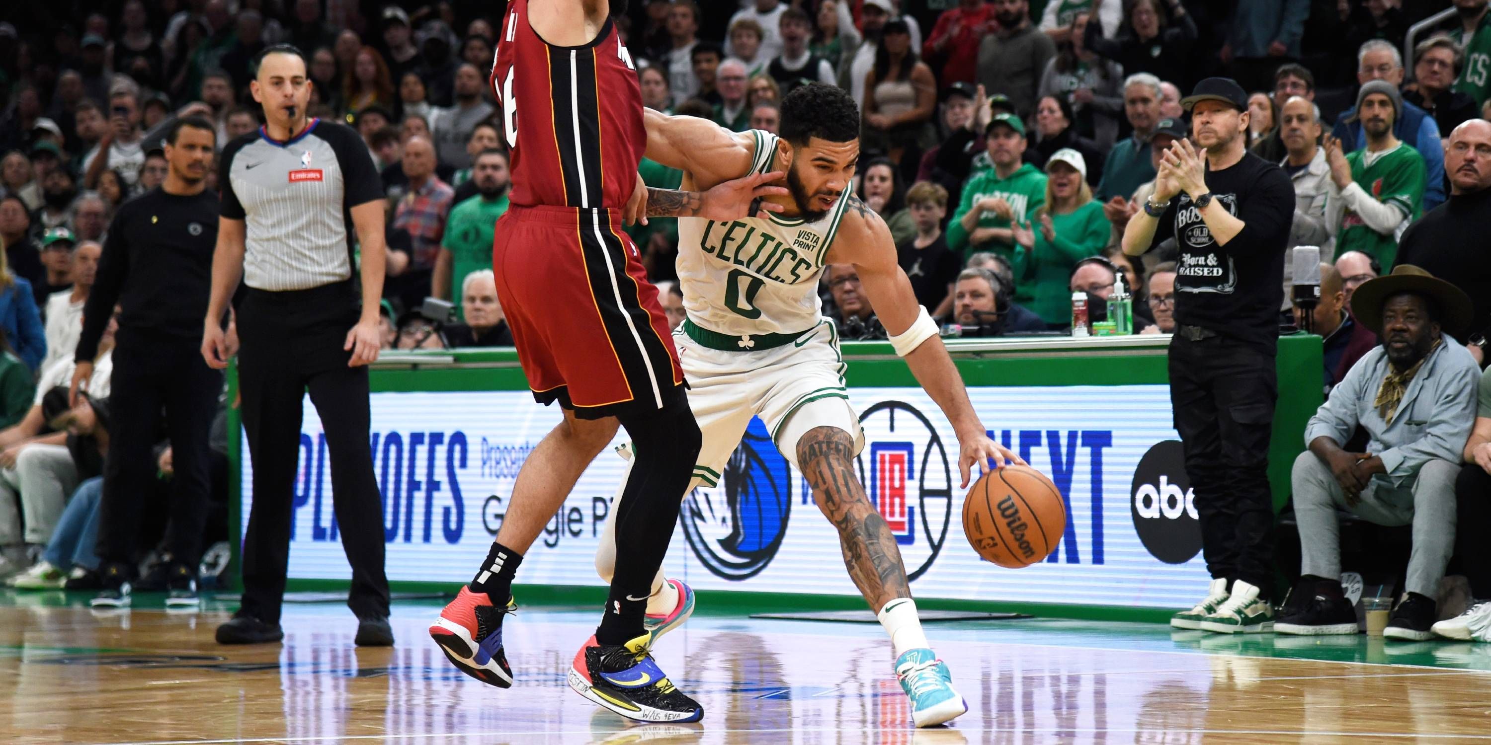 Jayson Tatum makes a play against the Miami Heat.