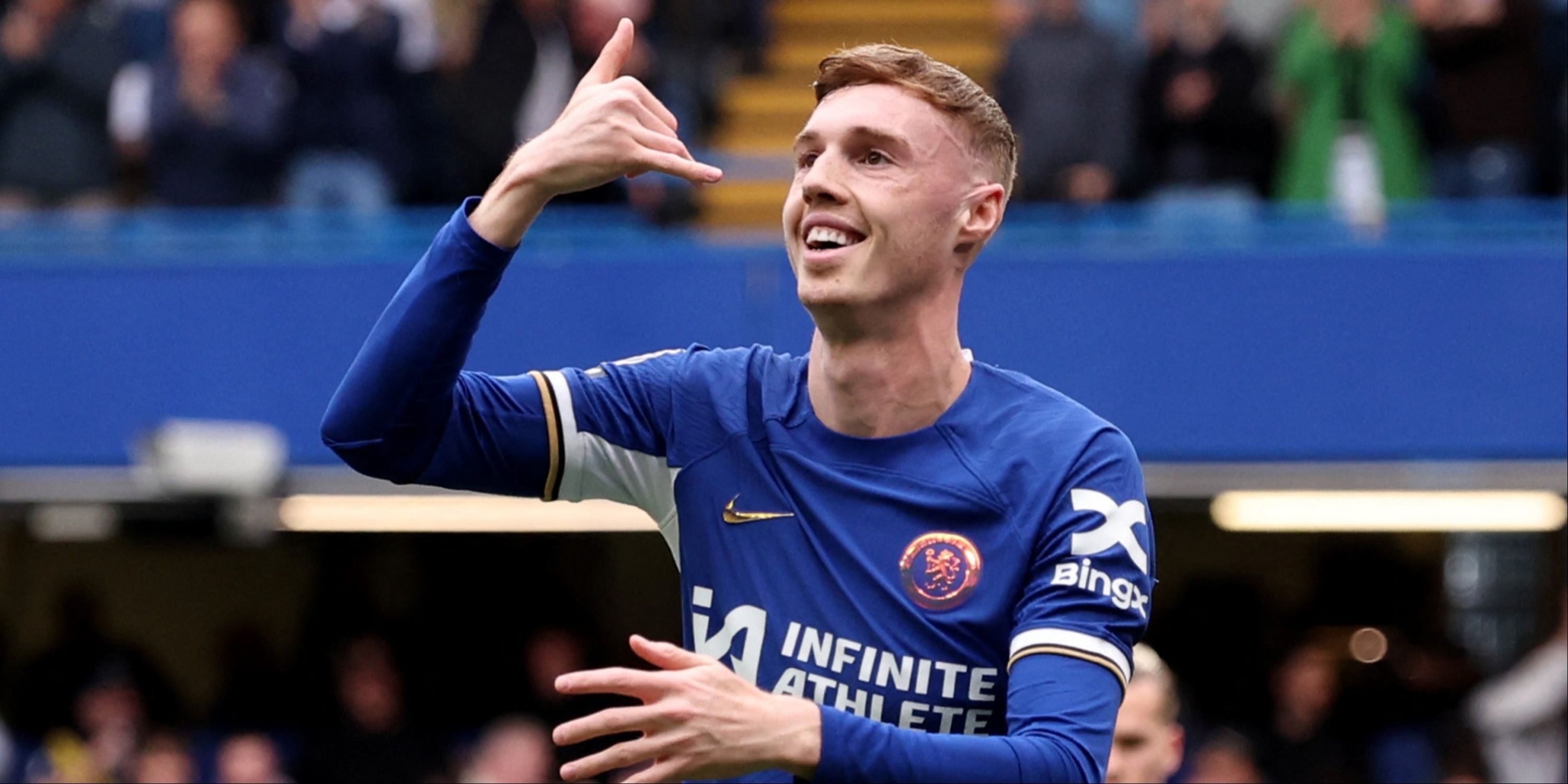 Cole Palmer celebrates scoring for Chelsea.