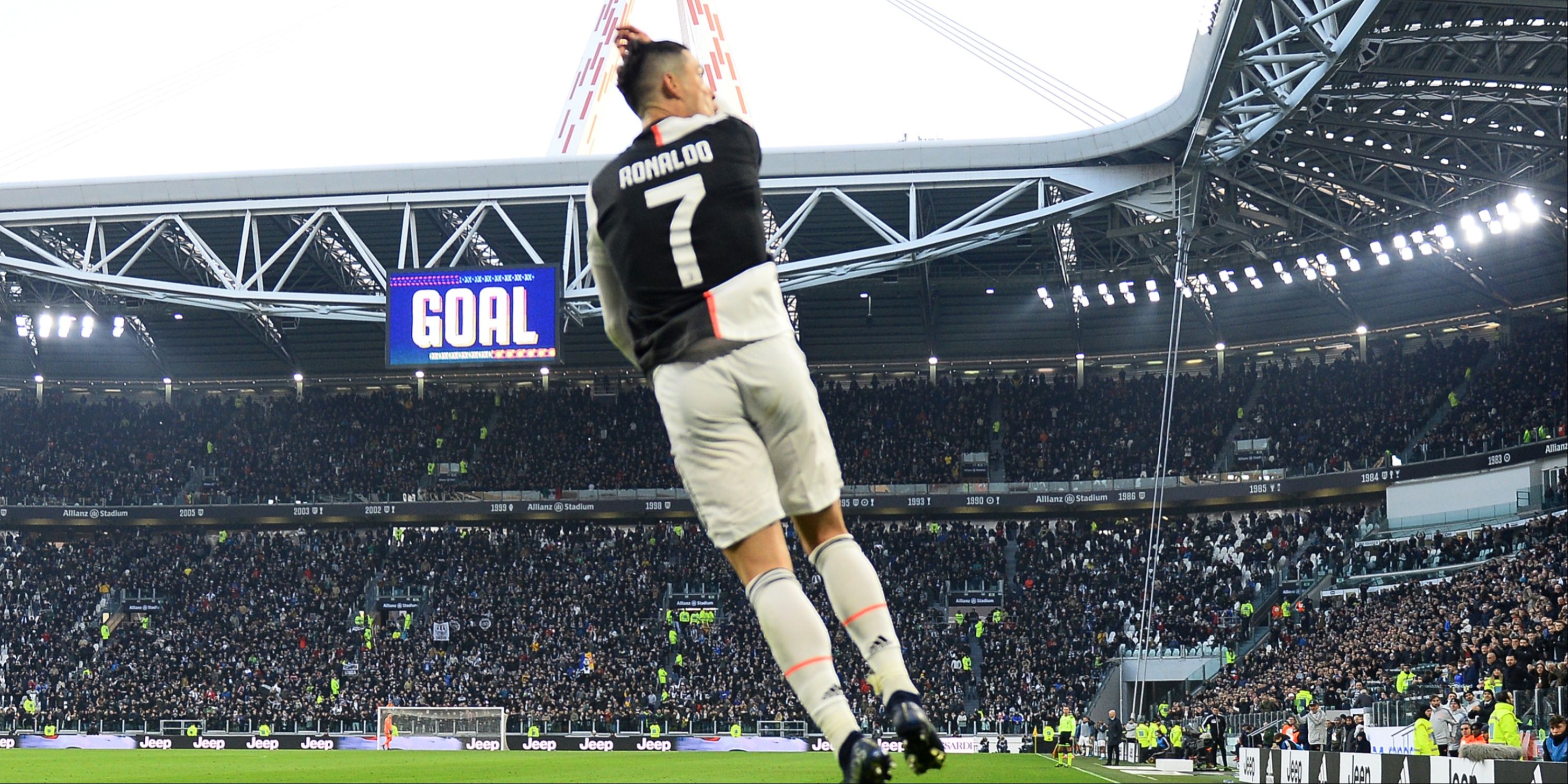 Cristiano Ronaldo celebrates scoring for Juventus.