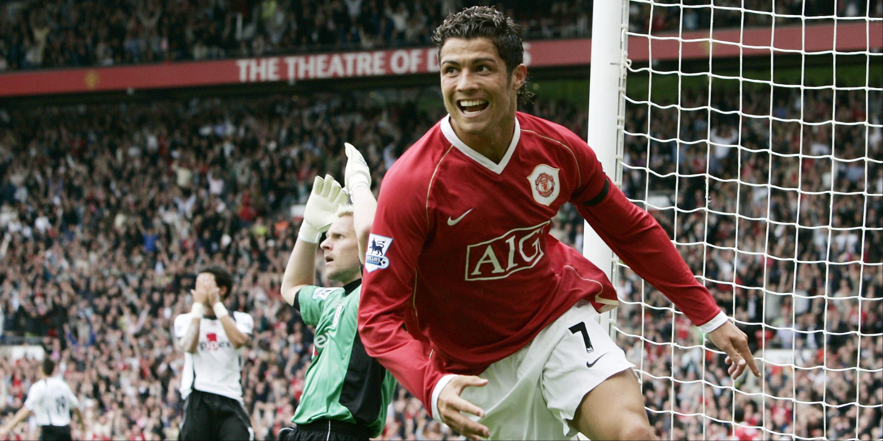 Cristiano Ronaldo celebrates scoring for Manchester United against Fulham.