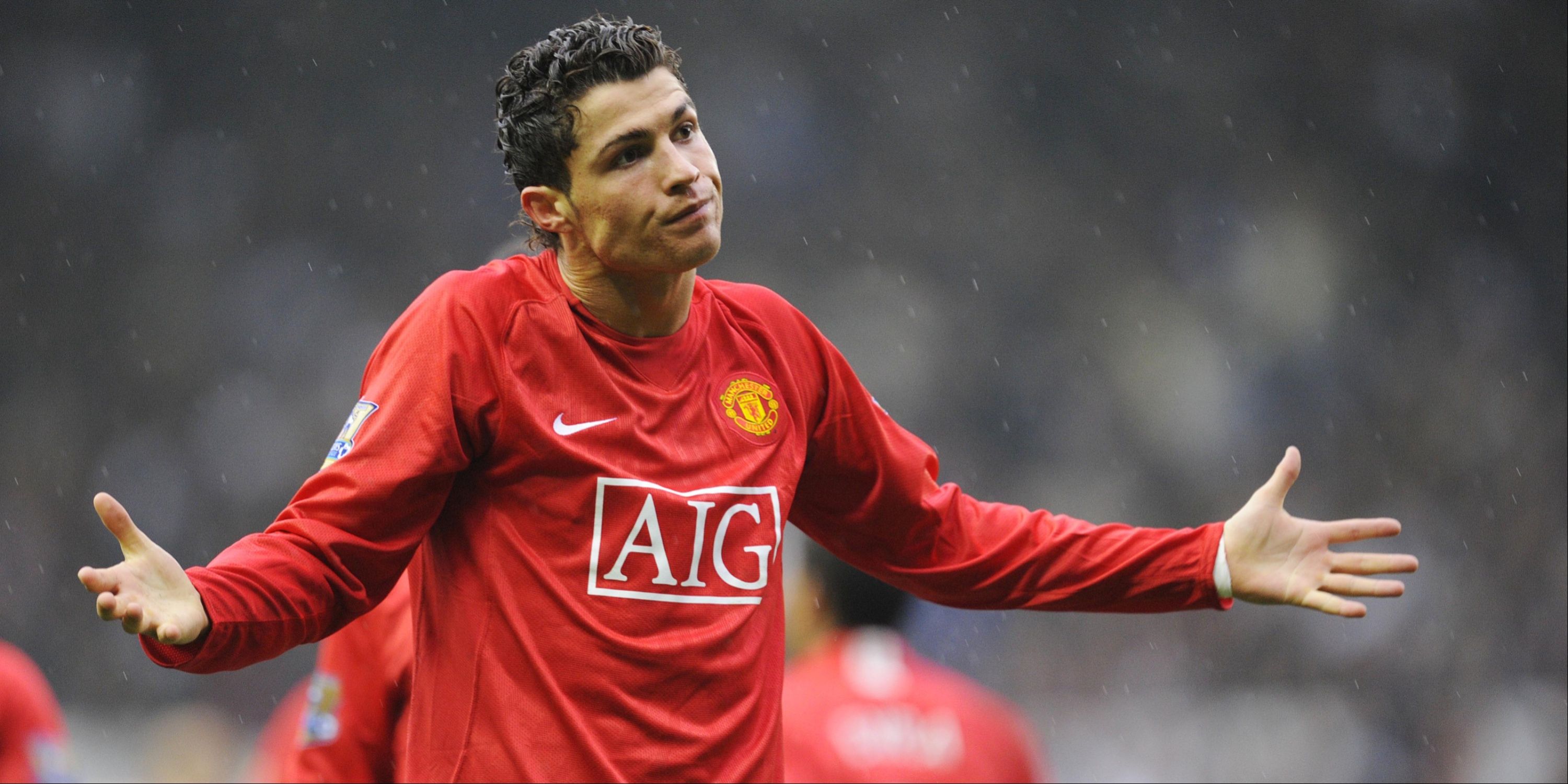 Cristiano Ronaldo shrugs after scoring a goal for Manchester United.