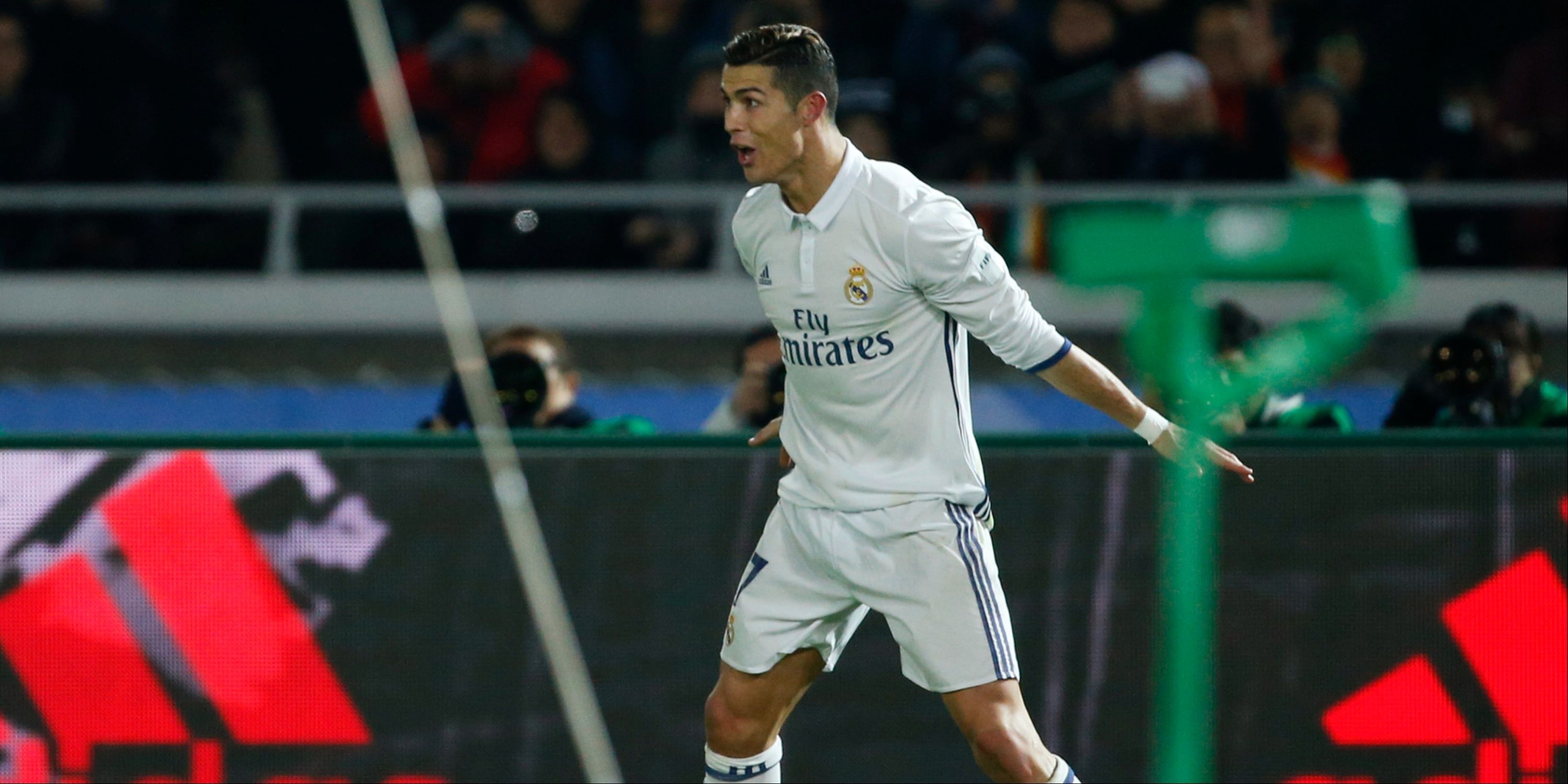 Cristiano Ronaldo celebrates scoring for Real Madrid. 