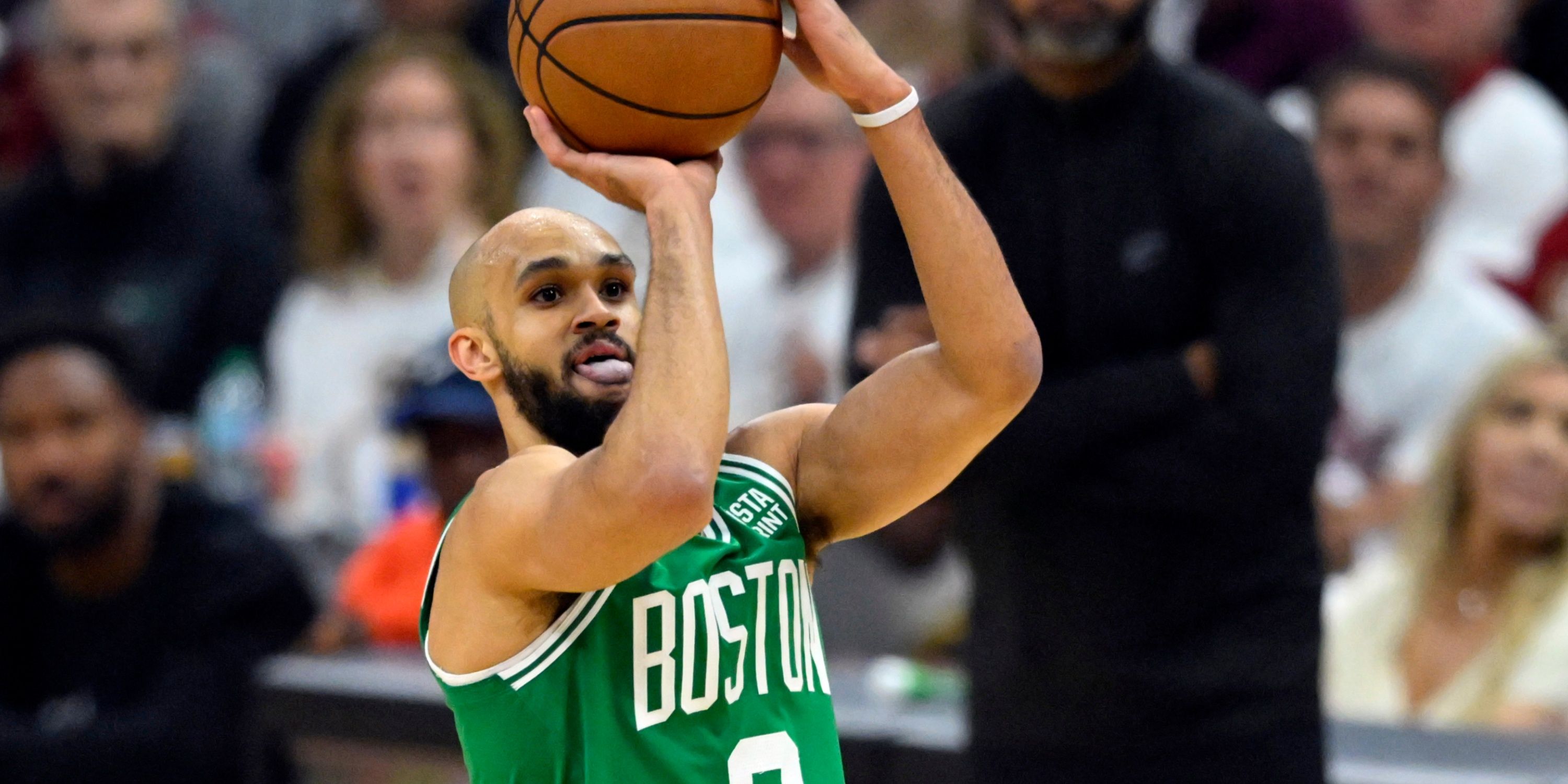 Derrick White Stick out Tongue Shooting Jumpshot