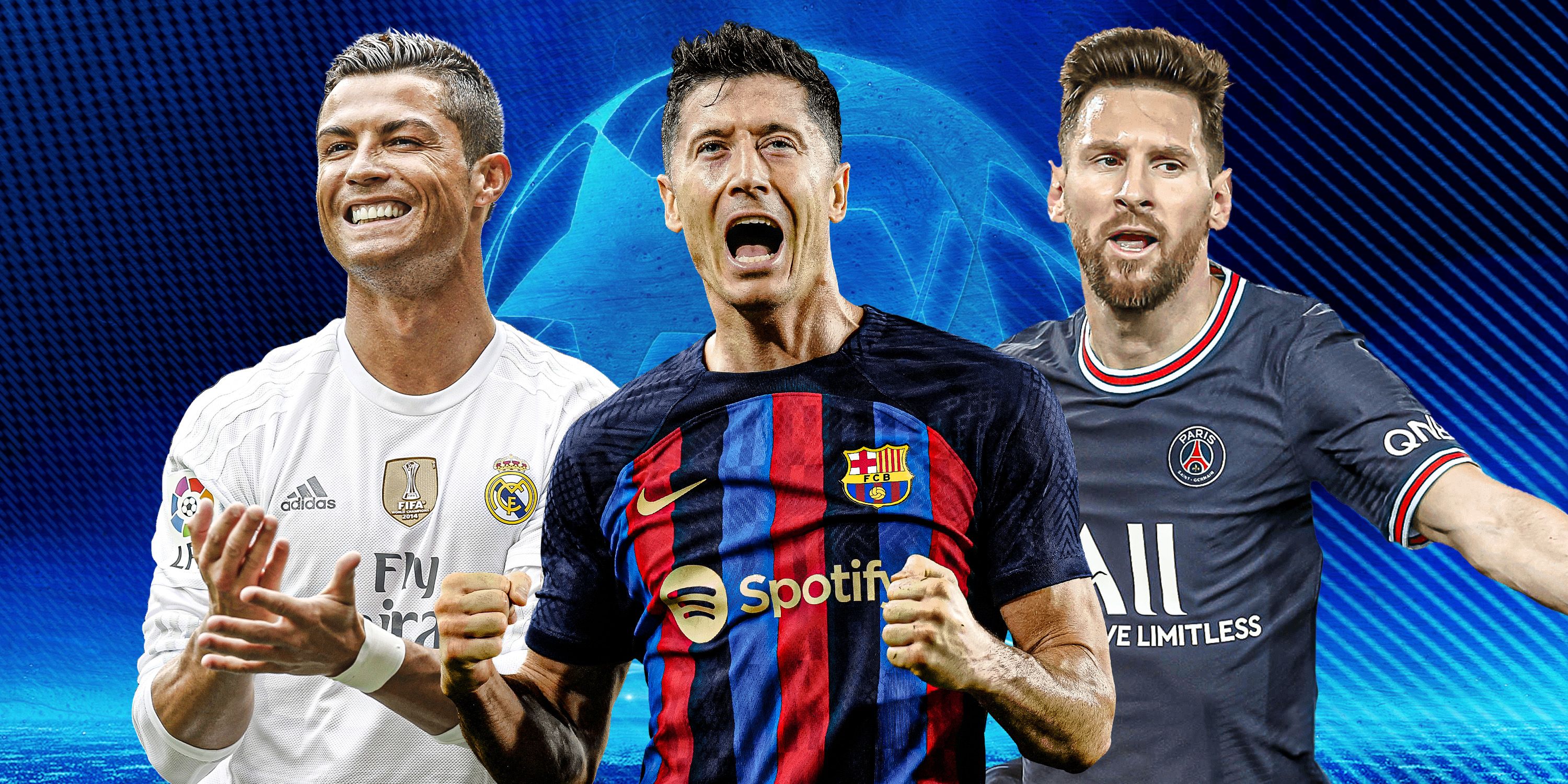 A custom image of Cristiano Ronaldo, Robert Lewandowski and Lionel Messi