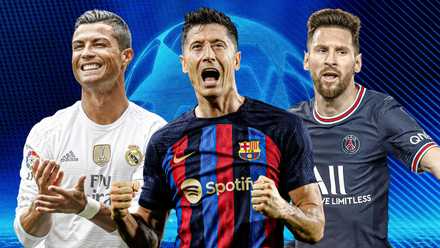 A custom image of Cristiano Ronaldo, Robert Lewandowski and Lionel Messi