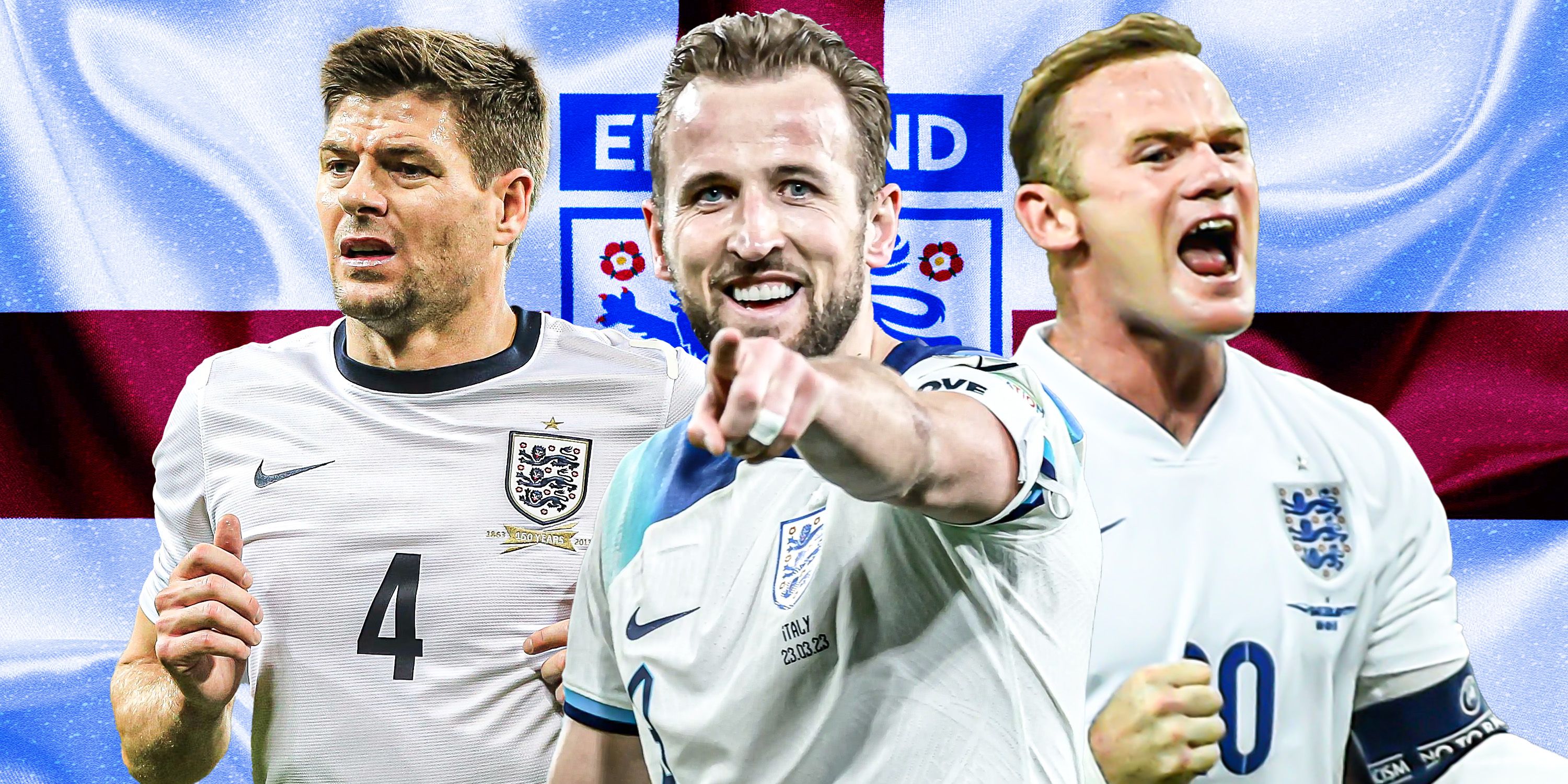 England's Steven Gerrard, Harry Kane and Wayne Rooney.