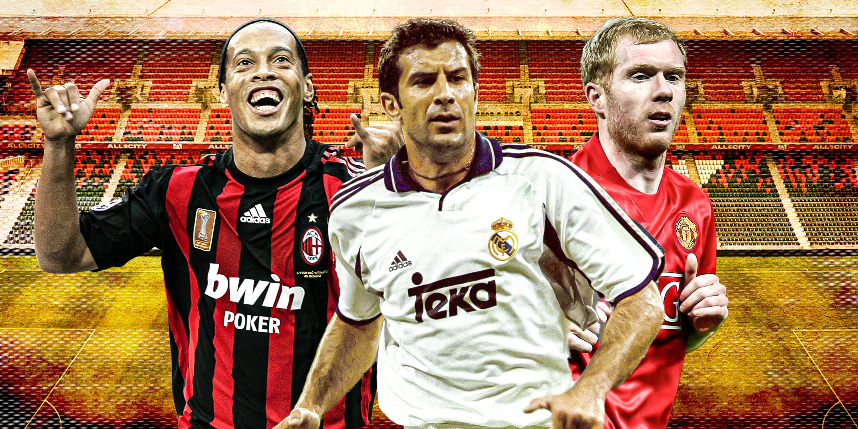 Ronaldinho (AC Milan), Luis Figo (Real Madrid) & Paul Scholes (Man United)
