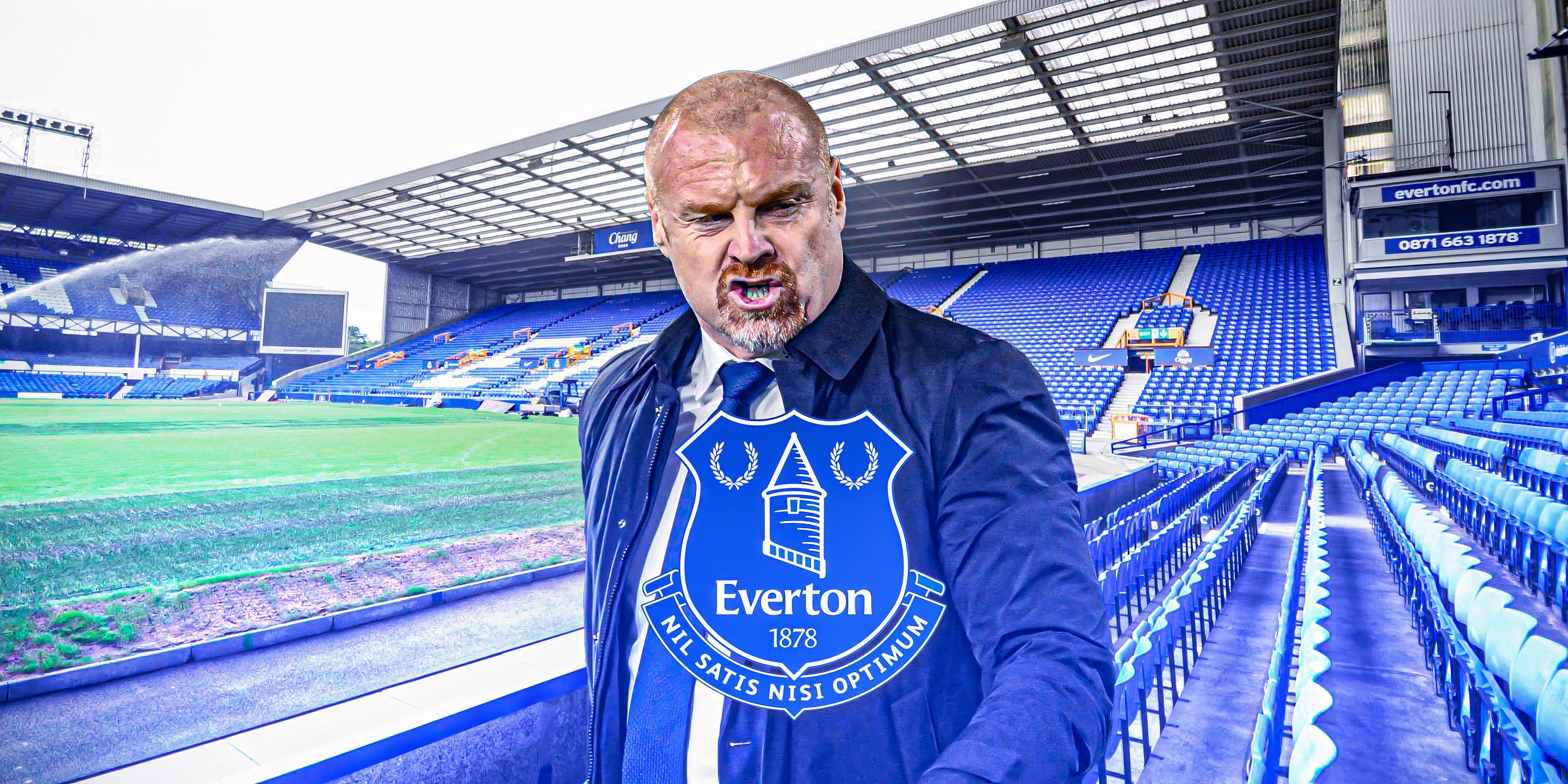 Everton boss Sean Dyche in front of Goodison Park