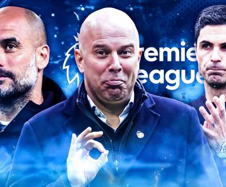 A custom image of Premier League managers Pep Guardiola, Arne Slot and Mikel Arteta