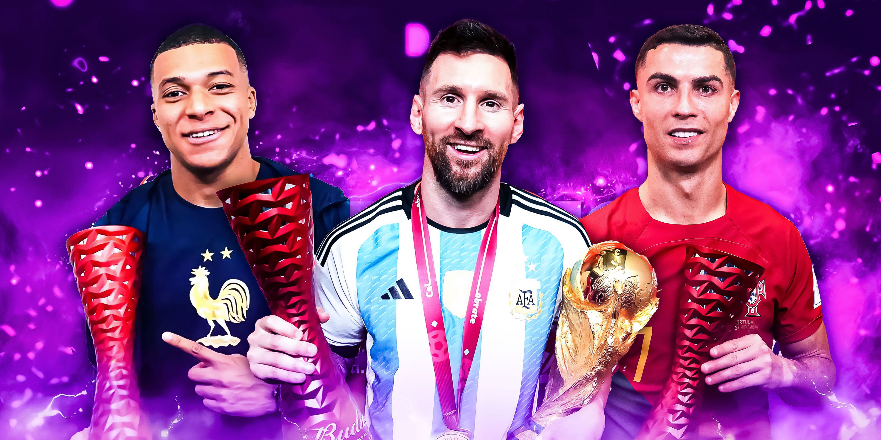 A custom image of Kylian Mbappe, Lionel Messi and Cristiano Ronaldo