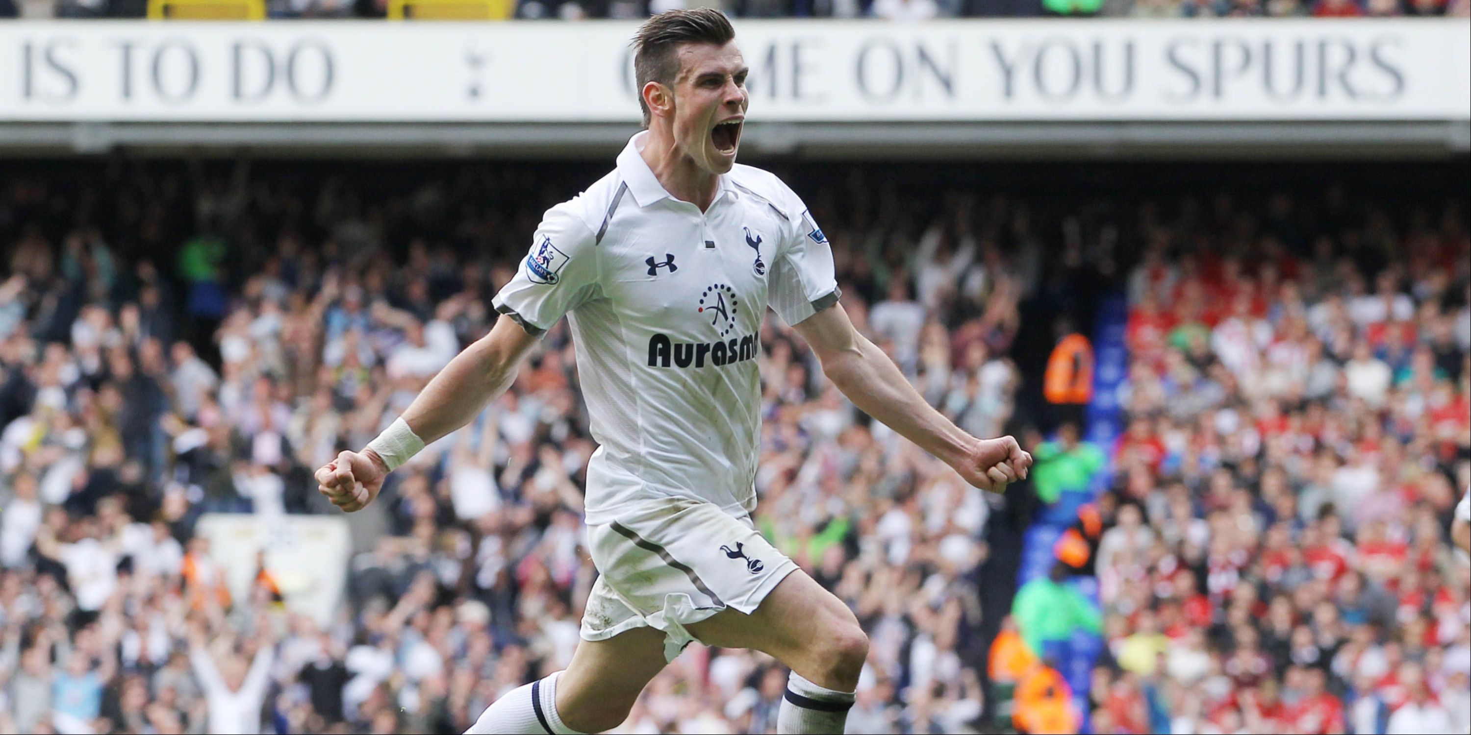 Gareth Bale celebrates scoring for Tottenham Hotspur. 