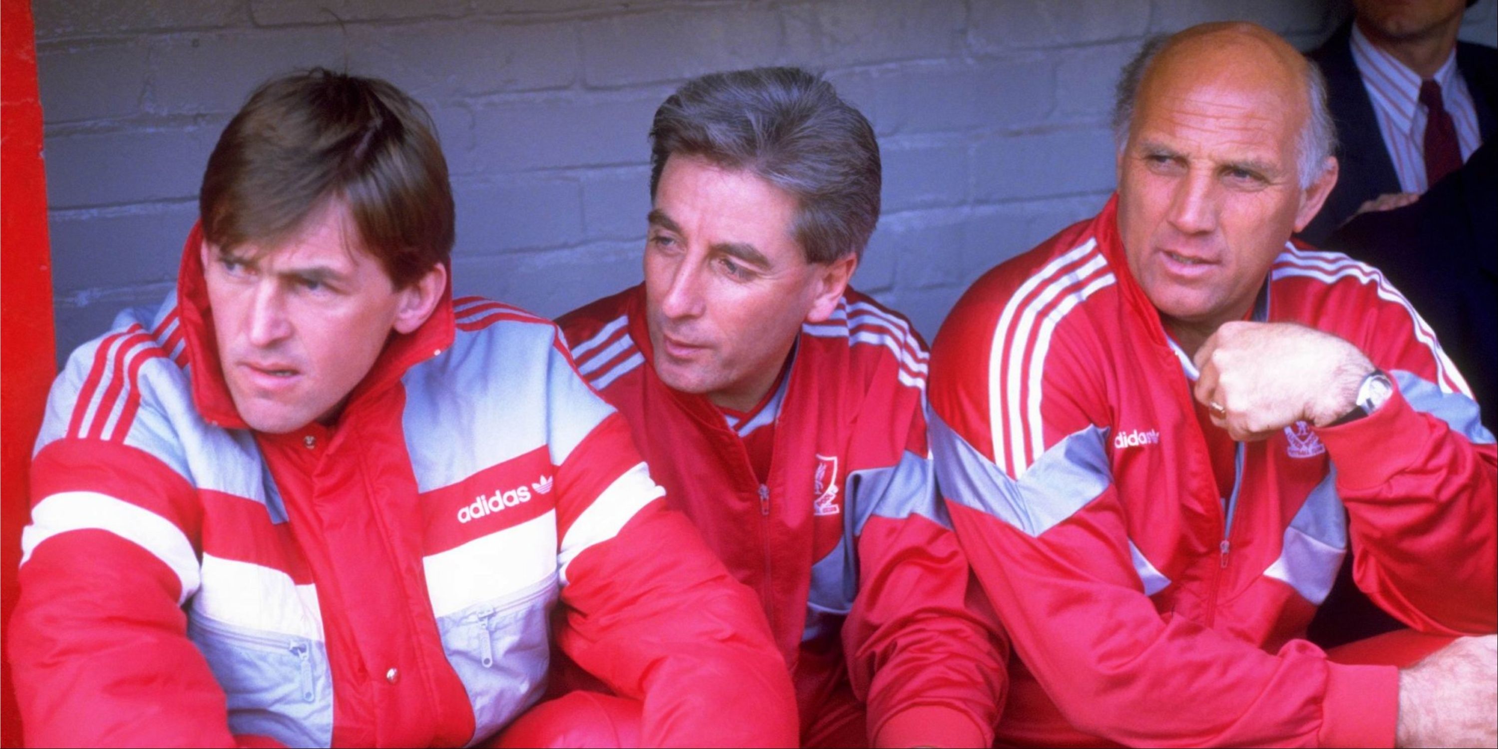 Liverpool manager Kenny Dalglish sat in the dugout alongside Roy Evans and Ronnie Moran.