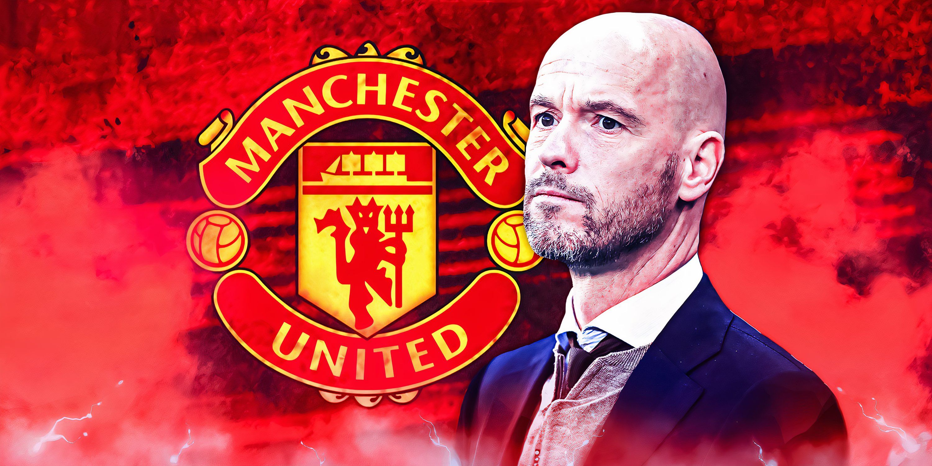 Manchester United boss Erik ten Hag and the Red Devils' badge