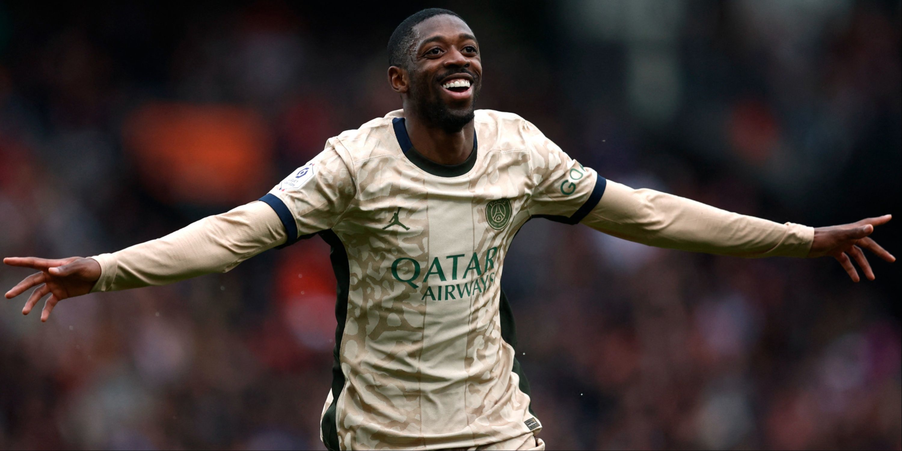 Ousmane Dembele celebrates scoring for PSG