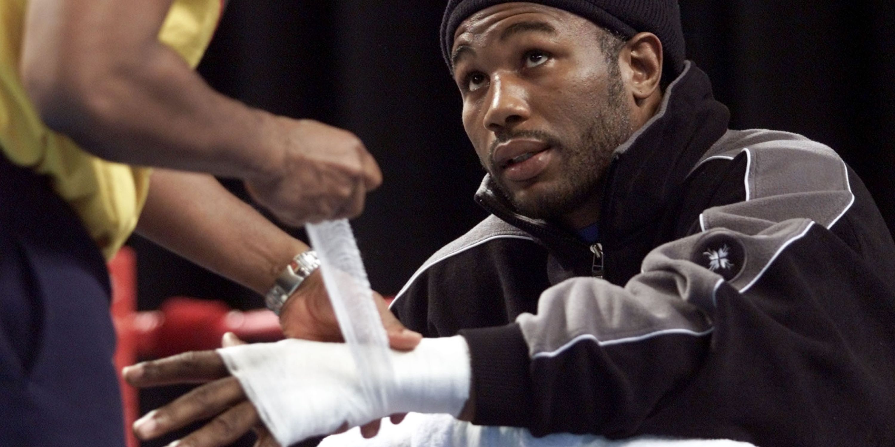 Lennox Lewis getting his hands wrapped