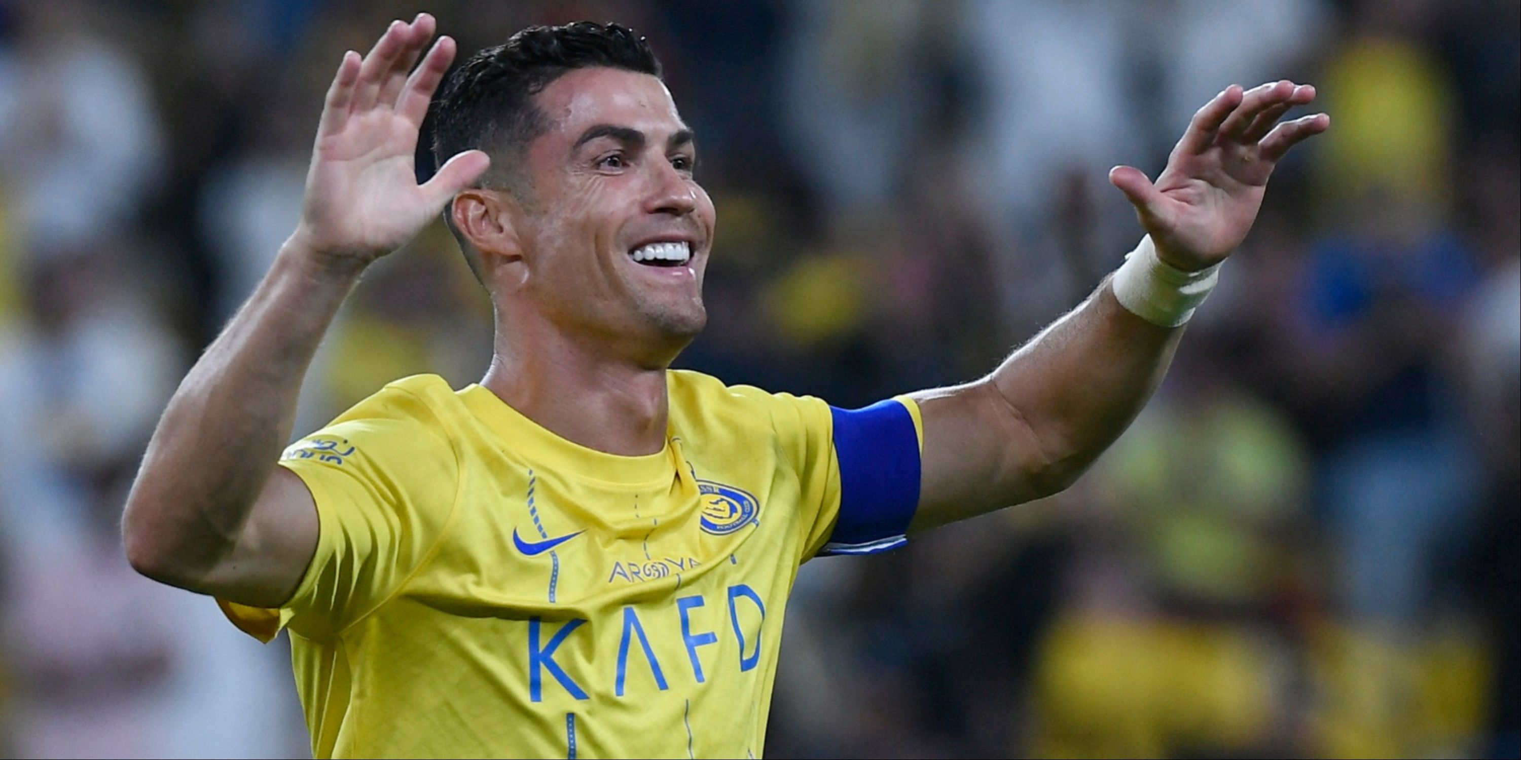 Cristiano Ronaldo celebrating after scoring for Al-Nassr