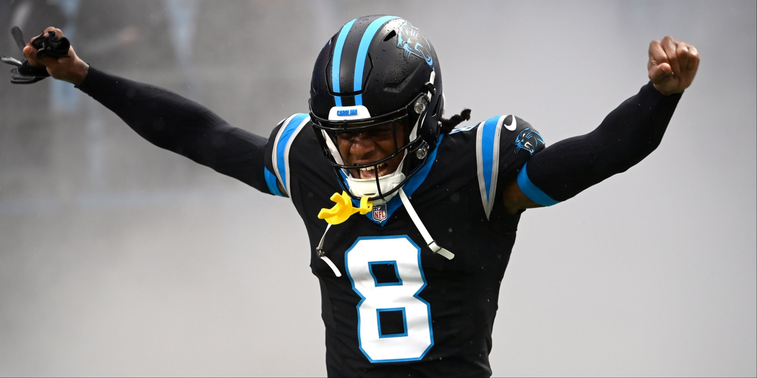 Carolina Panthers CB Jaycee Horn runs out of the tunnel