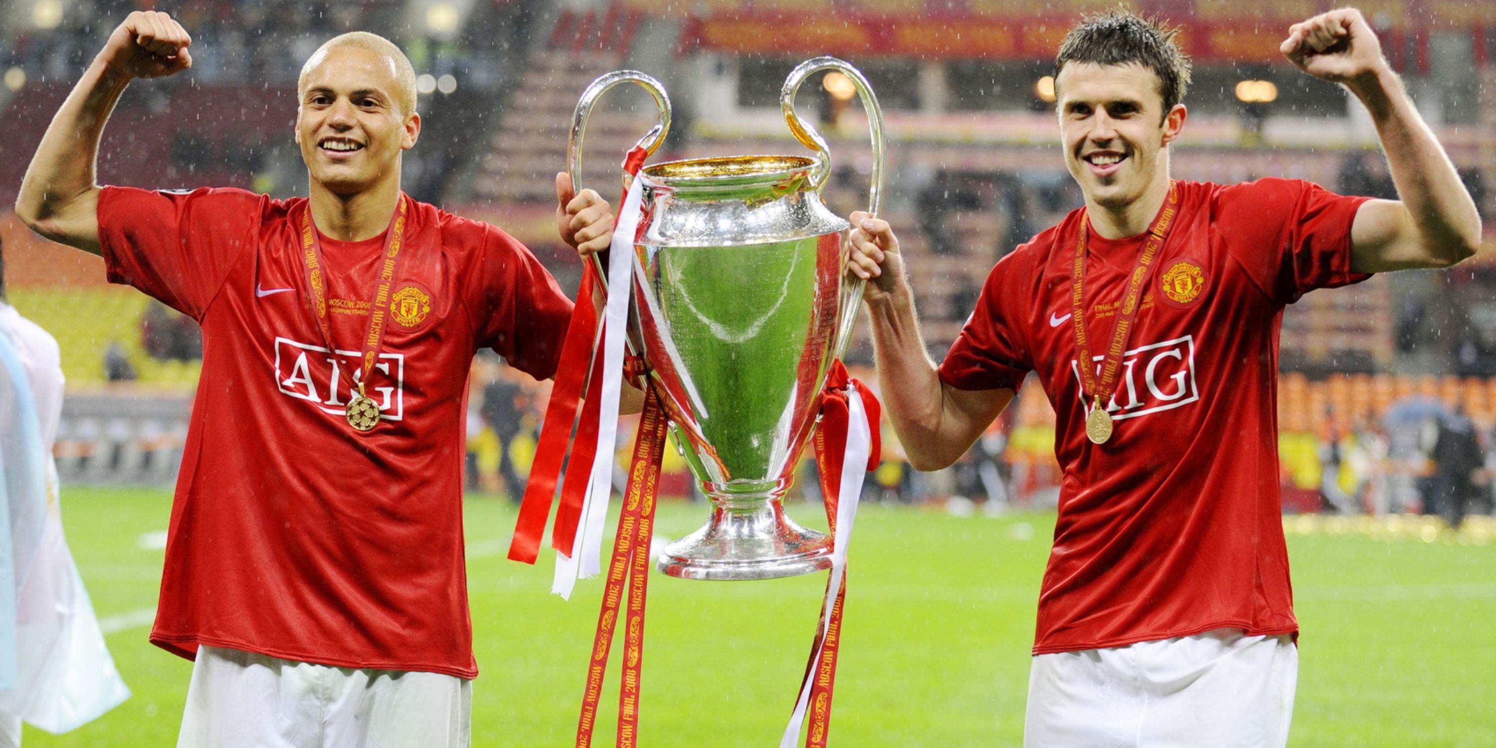 Wes Brown and Michael Carrick with Champions League trophy