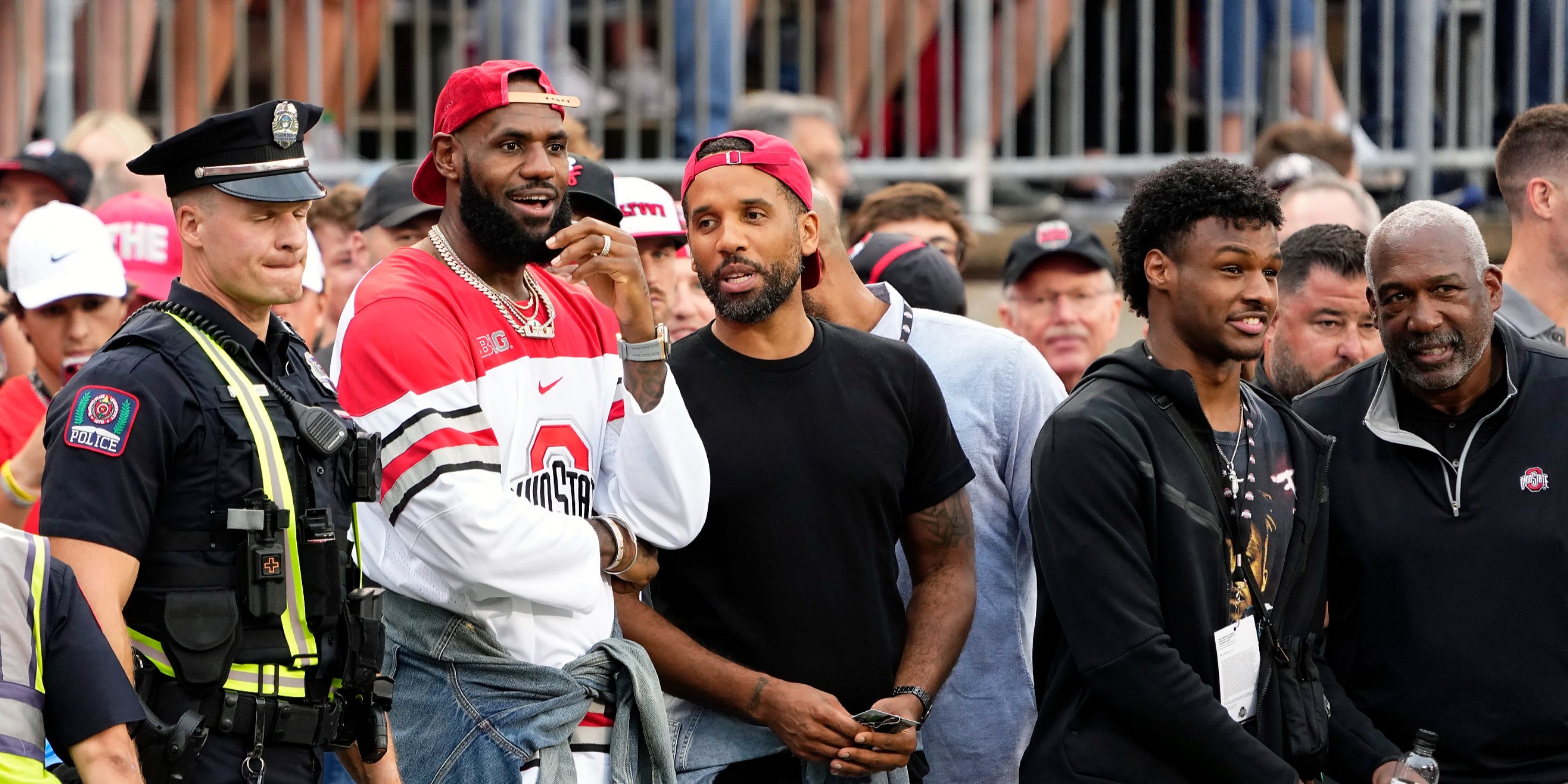 LeBron James, Bronny James, Rich Paul at Ohio State football game