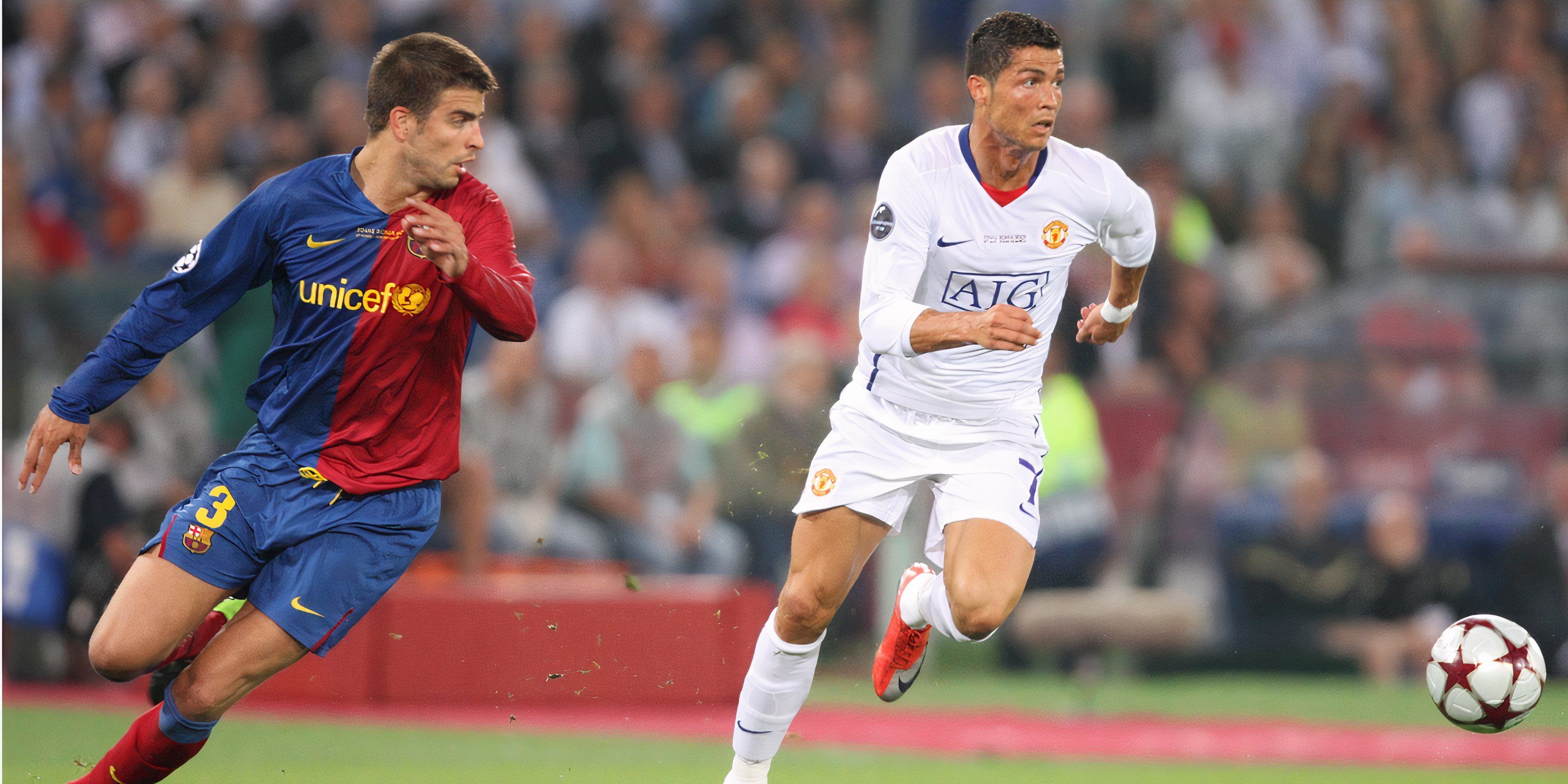 Pique and Ronaldo in 2009 Champions League final