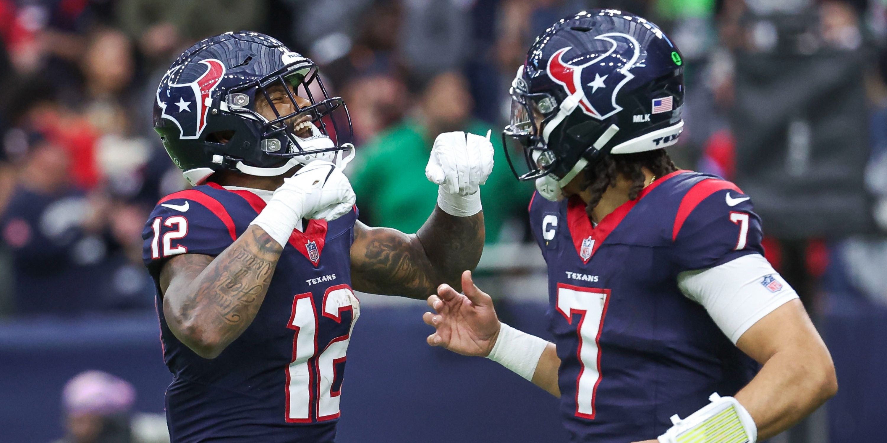 Nico Collins and CJ Stroud celebrate touchdown at Texans vs. Browns AFC Wild Card