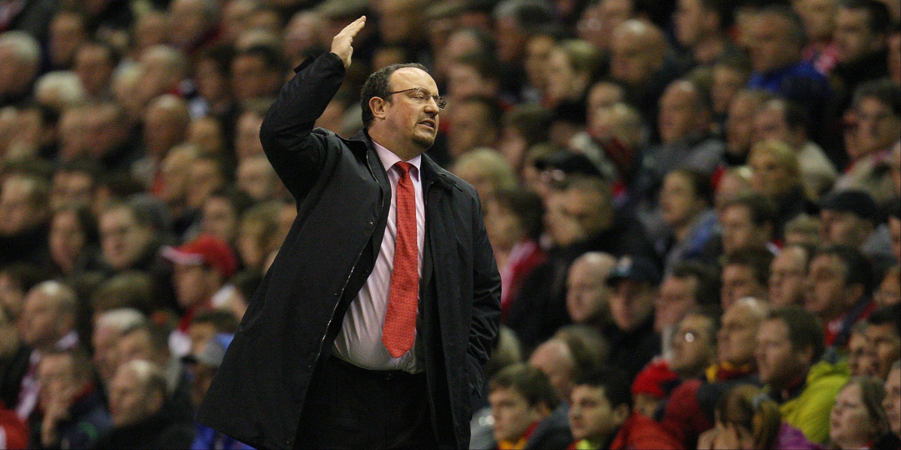 Liverpool manager Rafael Benitez looks frustrated on the touchline. 