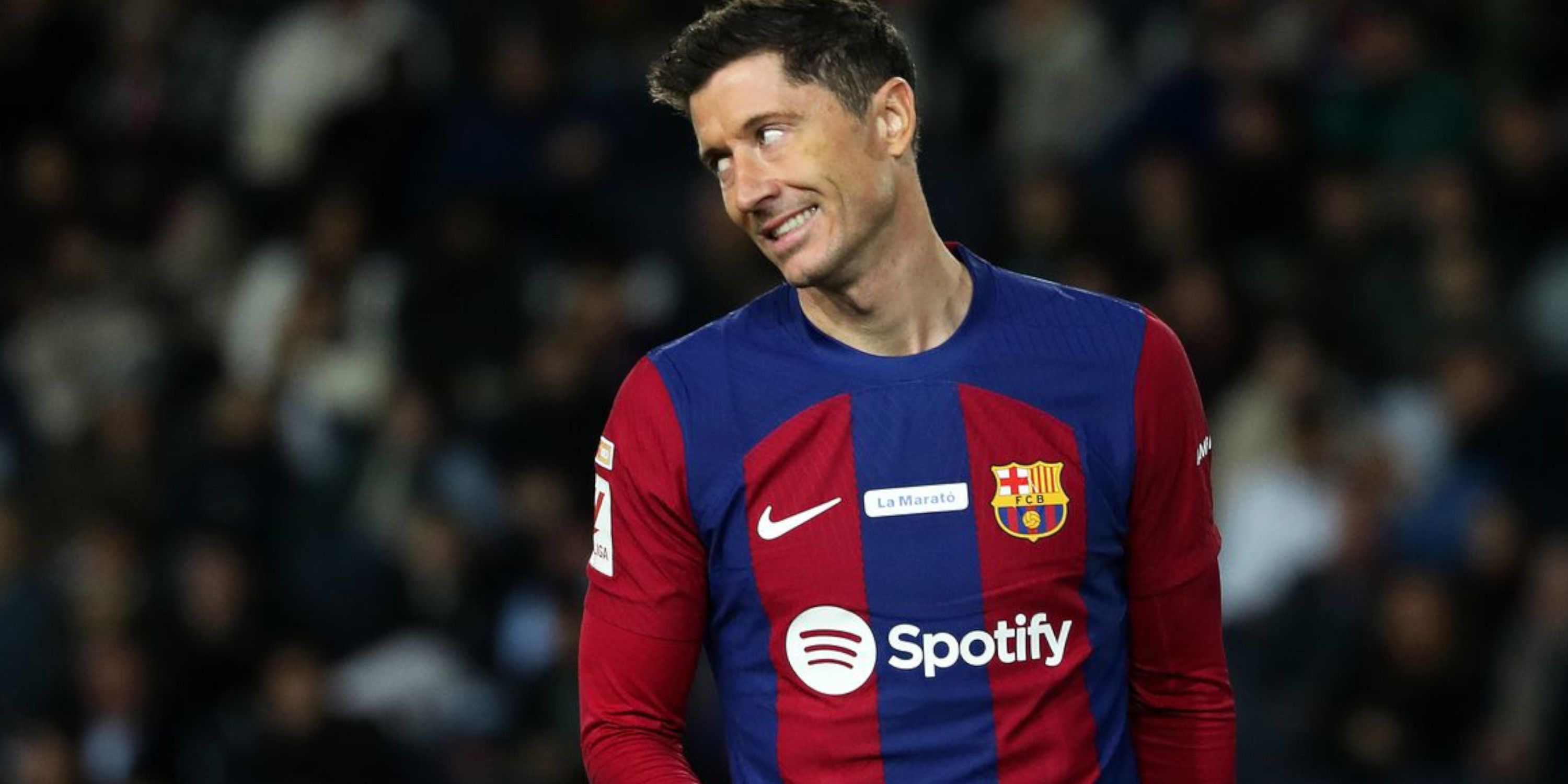 Robert Lewandowski playing for Barcelona in the 2023/24 campaign