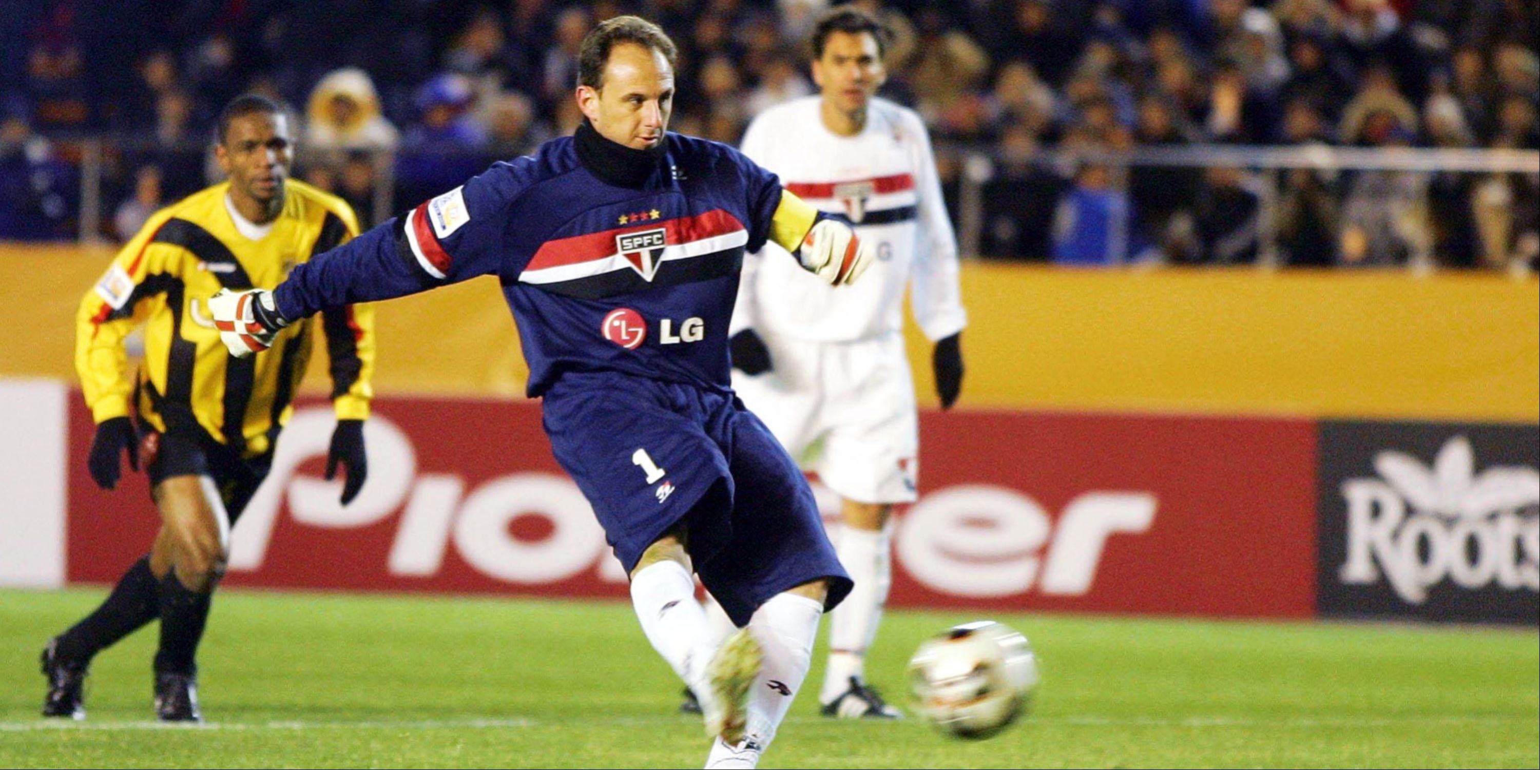 Goalkeeper Rogerio Ceni takes a penalty for Sao Paolo.