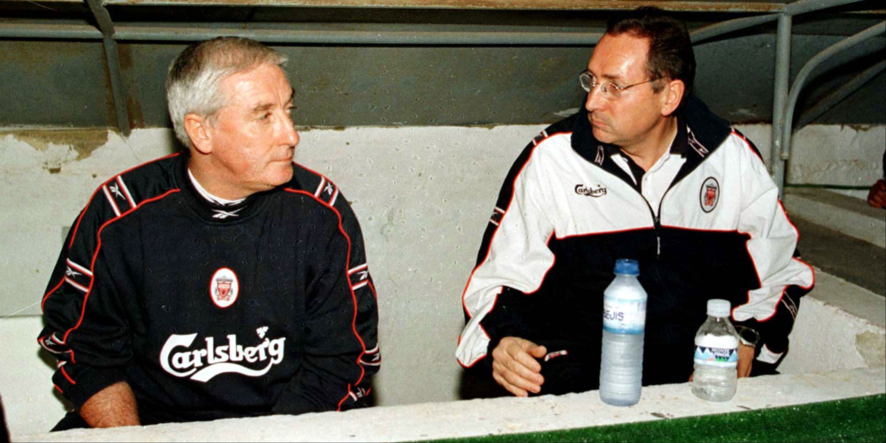 Liverpool co-managers Roy Evans and Gerard Houllier. 