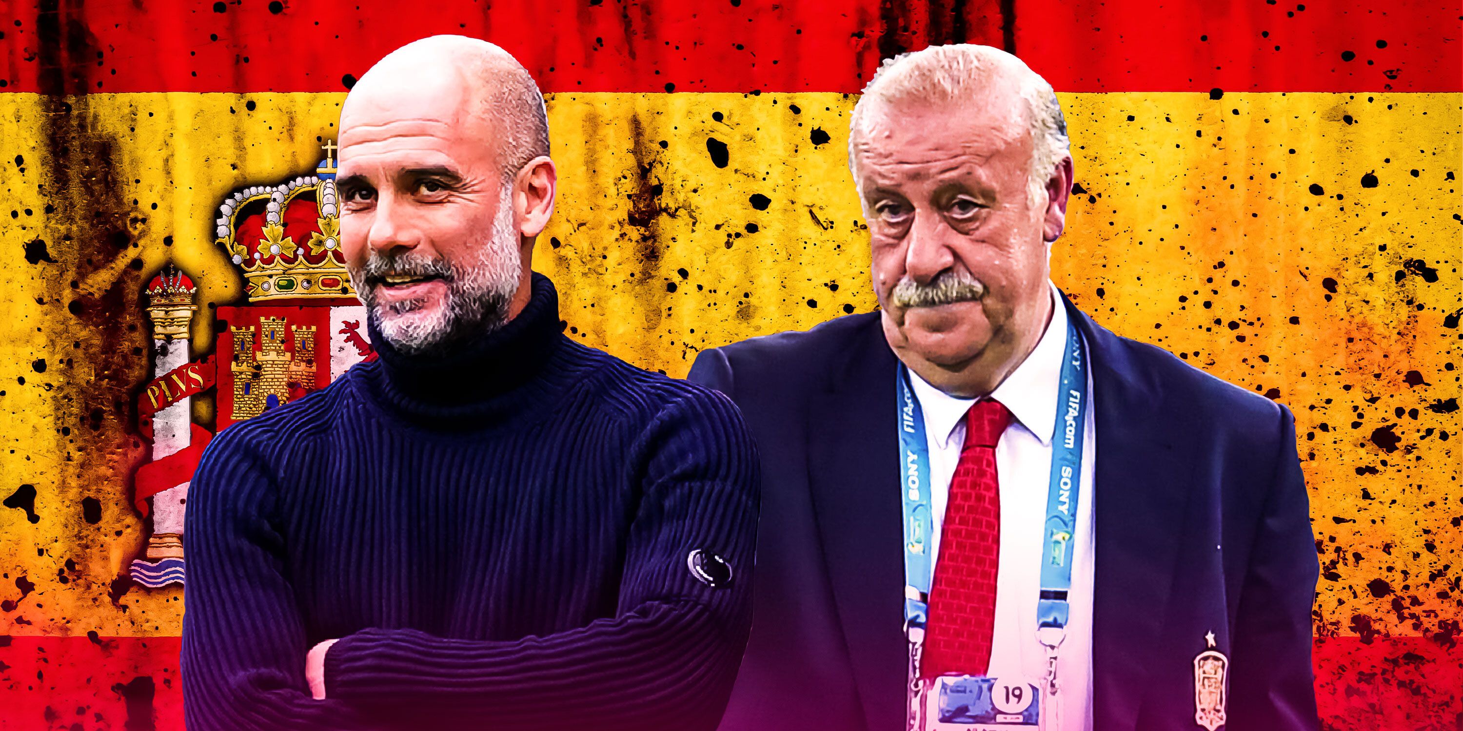 Pep Guardiola and Vicente Del Bosque with Spanish theme