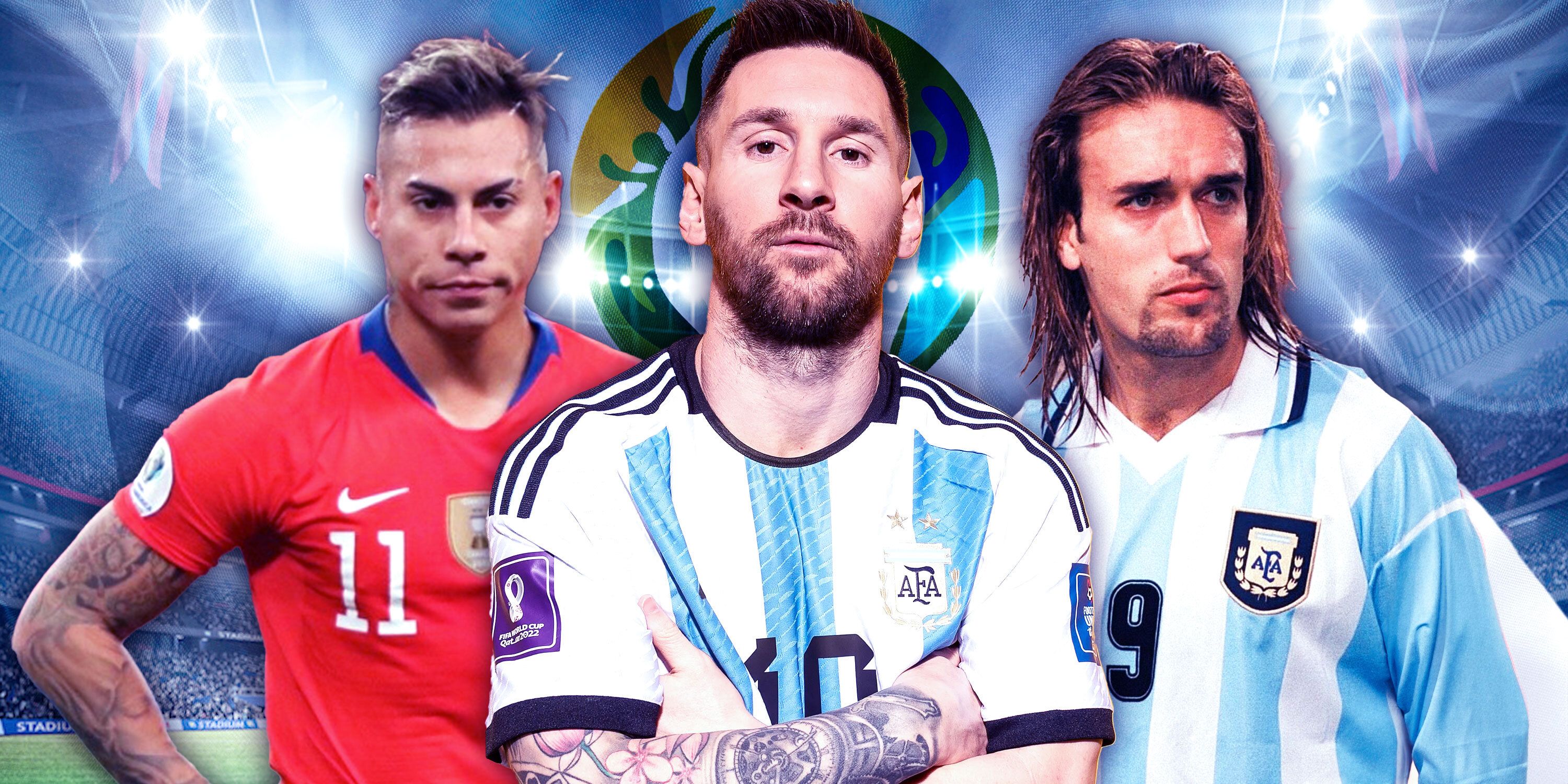 A custom image of Chile's Eduardo Vargas alongside Argentinian duo Lionel Messi and Gabriel Batistuta