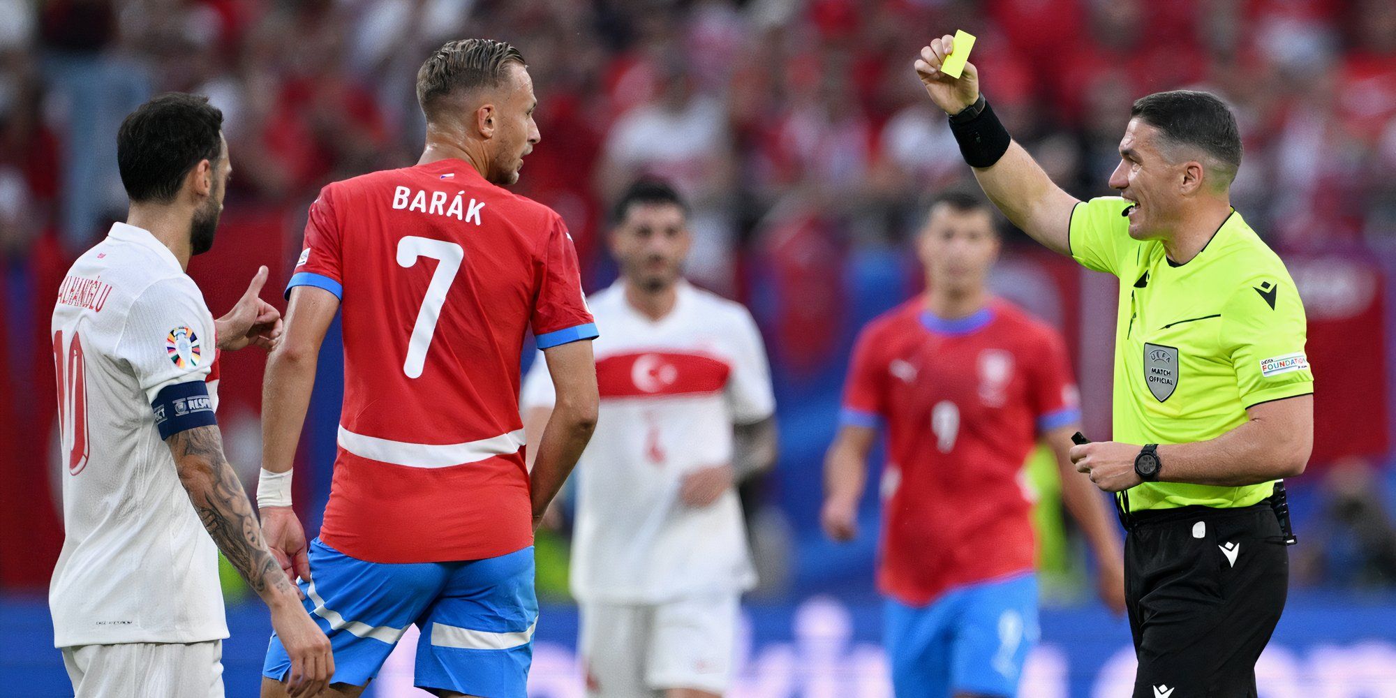 Antonin Barak being shown a yellow card