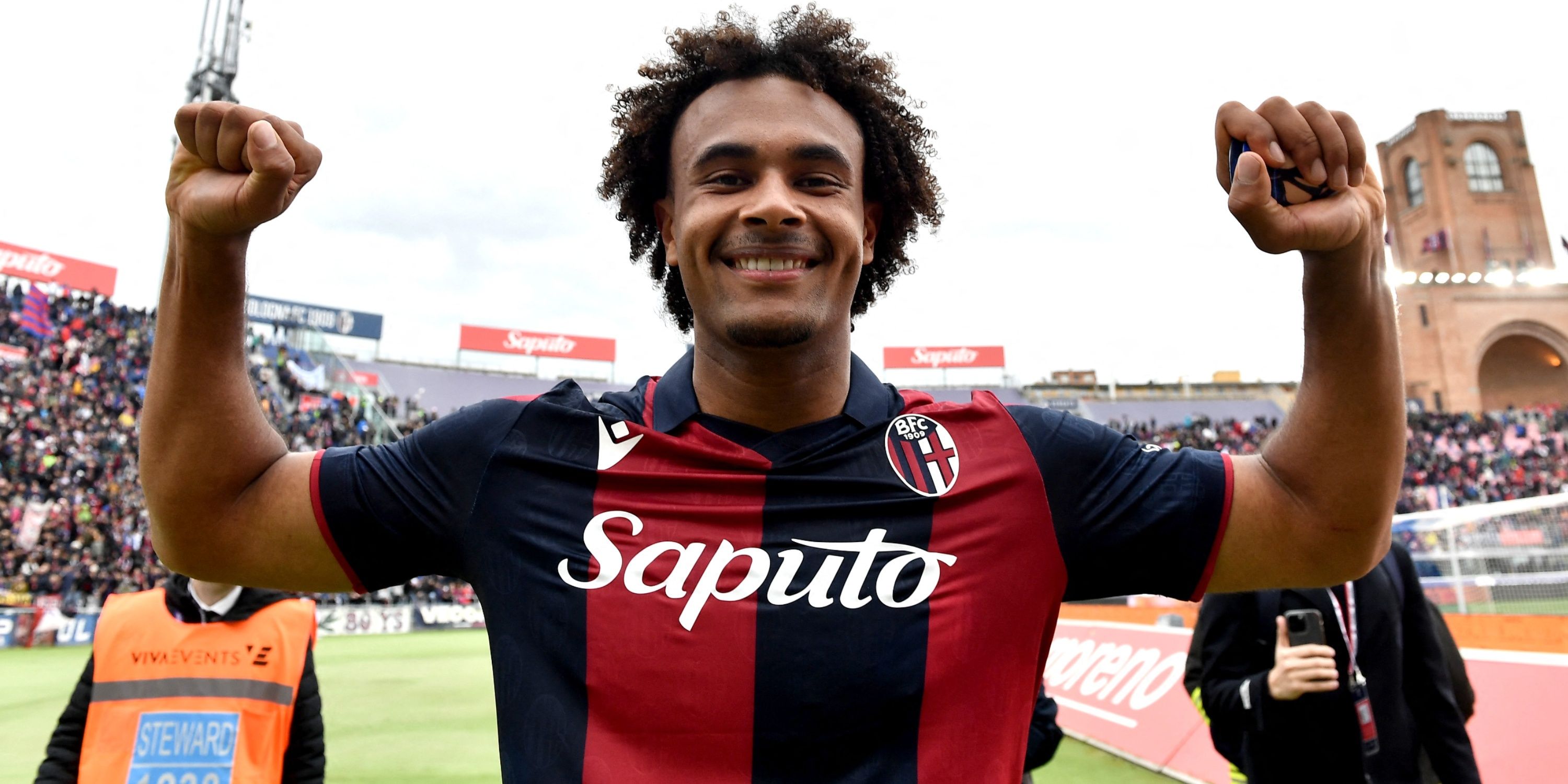 Bologna forward Joshua Zirkzee celebrates