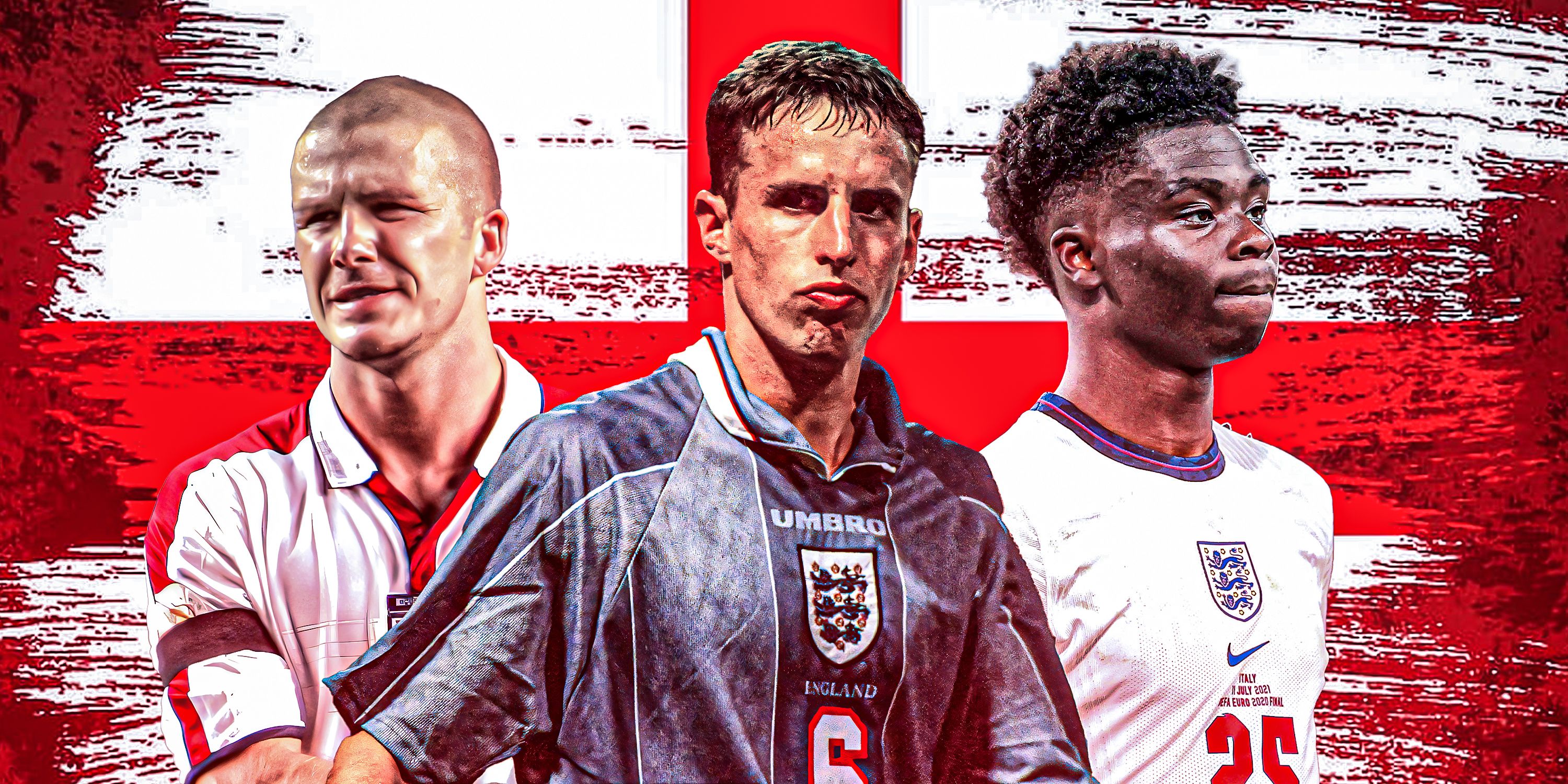 Custom image of England's David Beckham, Gareth Southgate and Bukayo Saka
