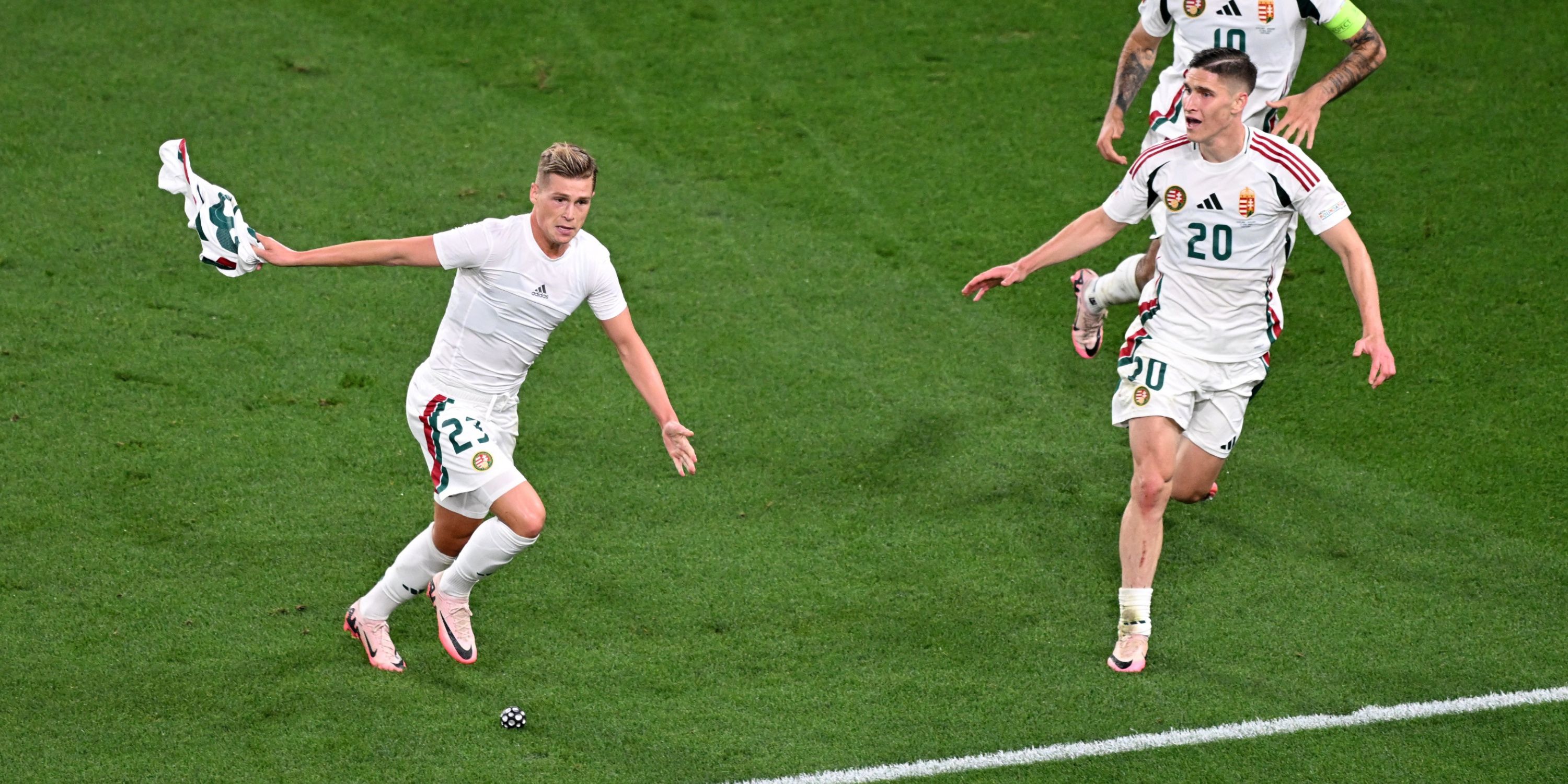 Hungary's Kevin Csoboth celebrating at Euro 2024