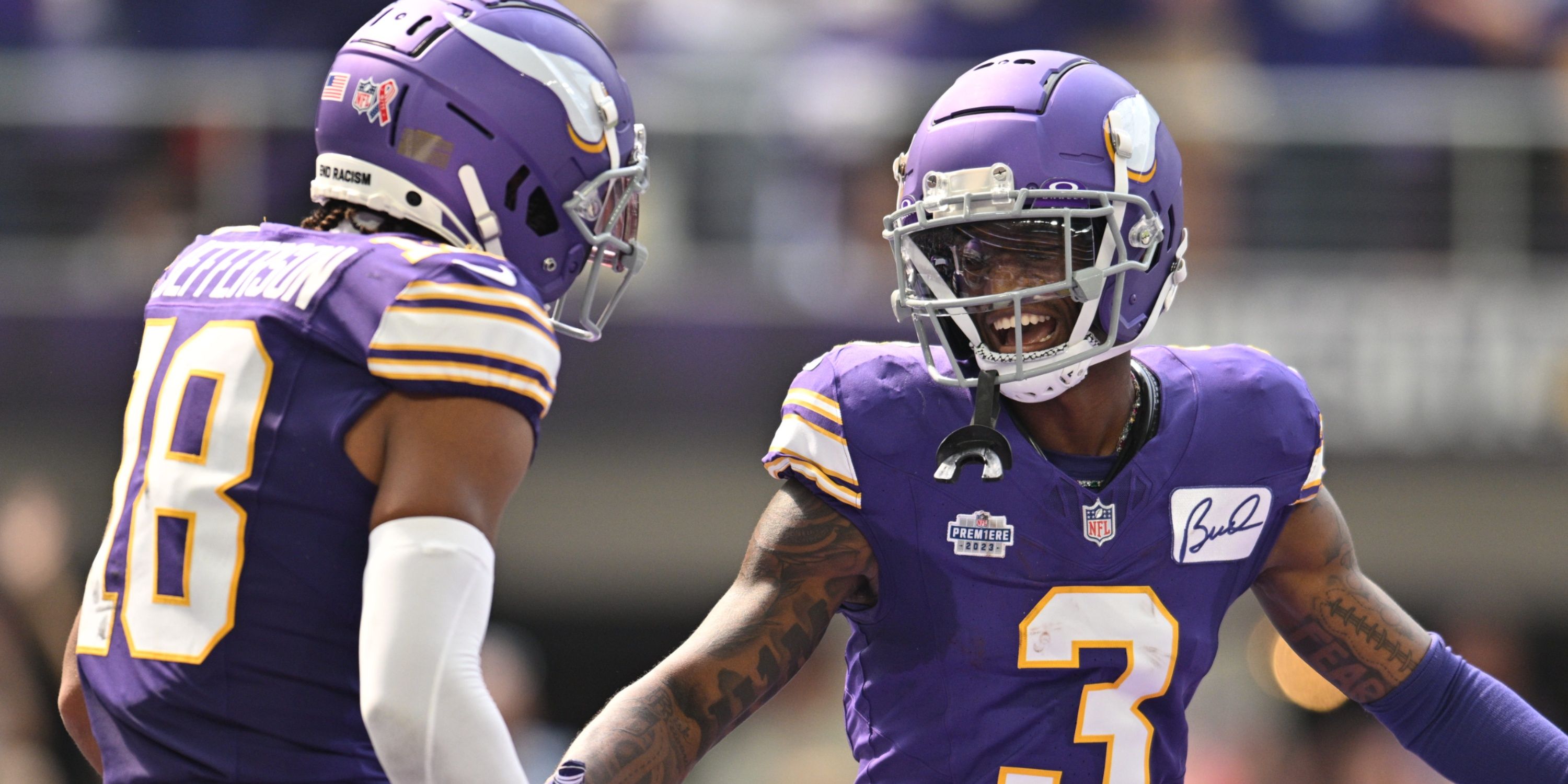 Minnesota Vikings WRs Justin Jefferson and Jordan Addison celebrate