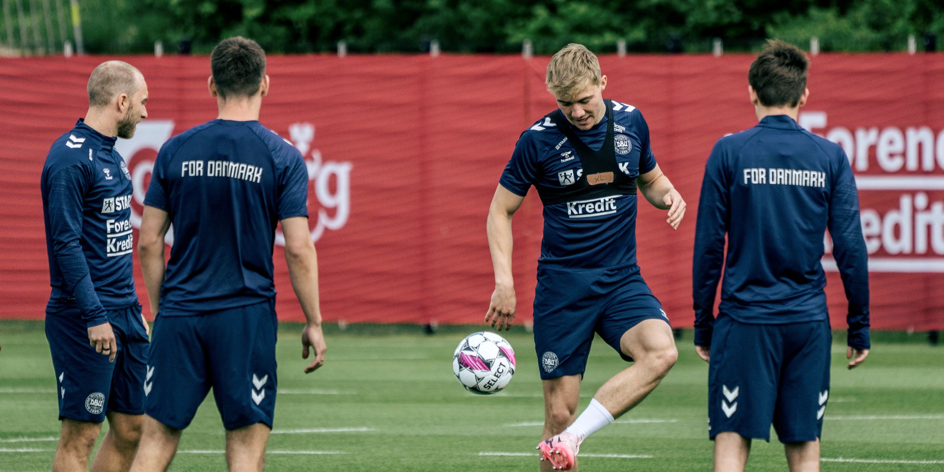 Denmark players training, including Hojlund and Eriksen