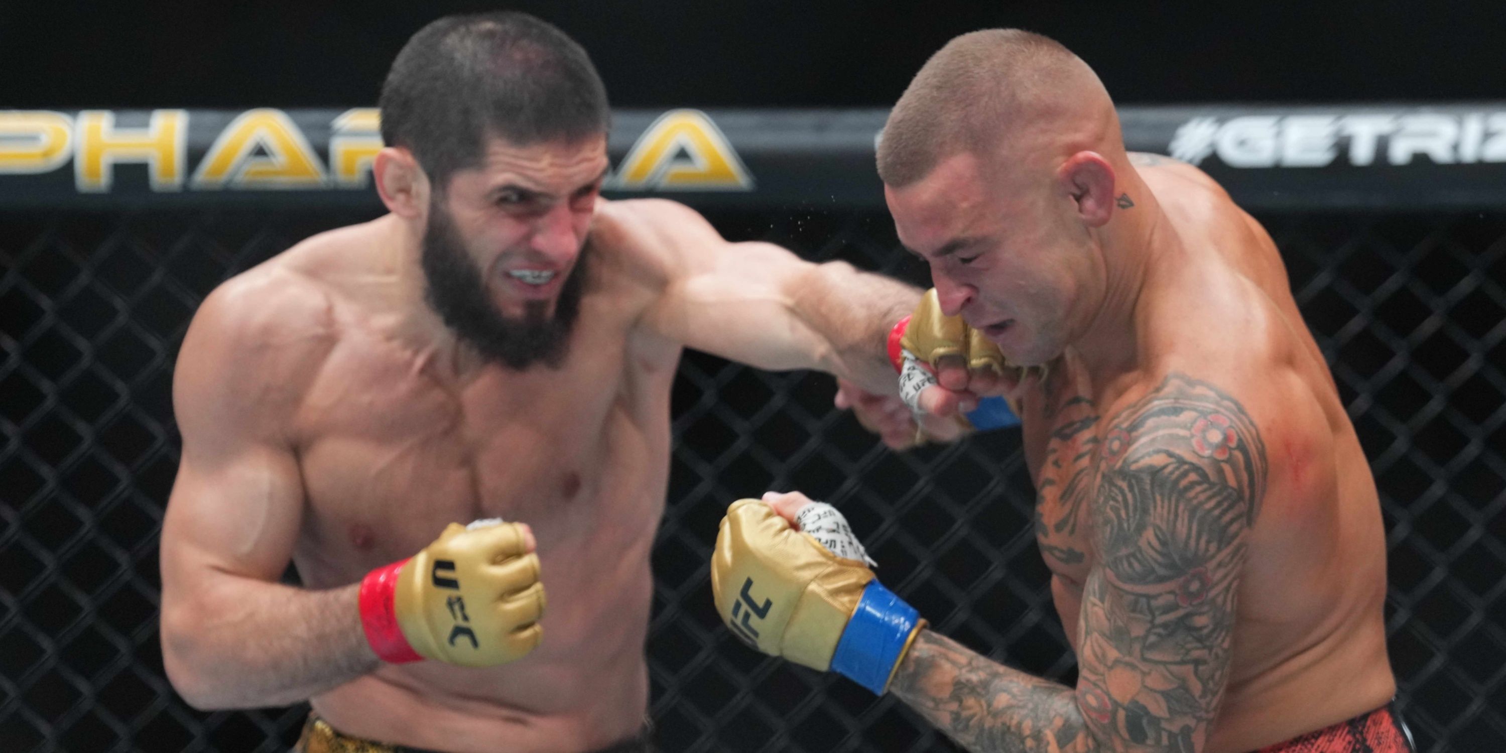 Dustin Poirier being punched by Islam Makhachev